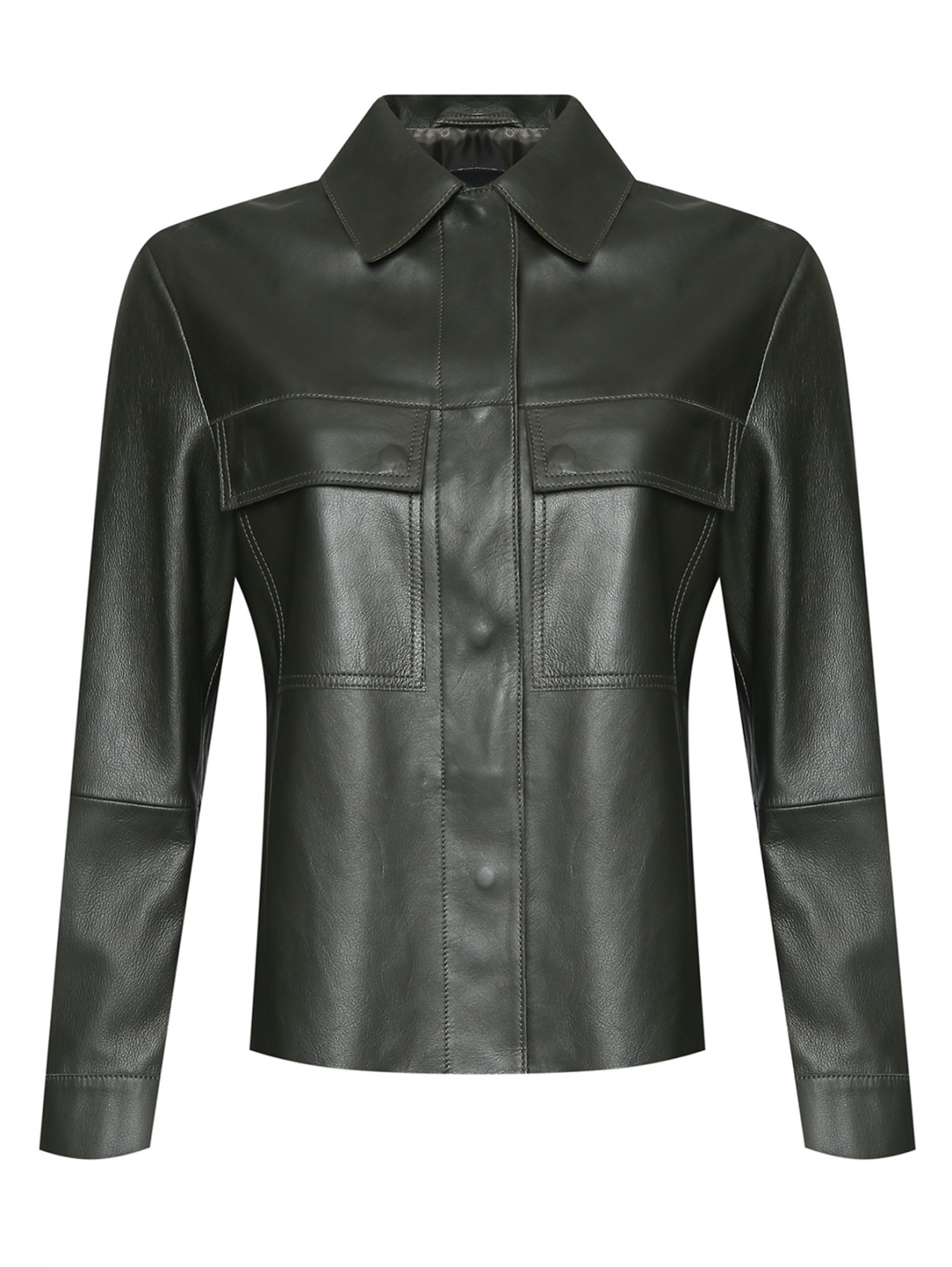 Куртка-рубашка из кожи с карманами Weekend Max Mara  –  Общий вид  – Цвет:  Зеленый