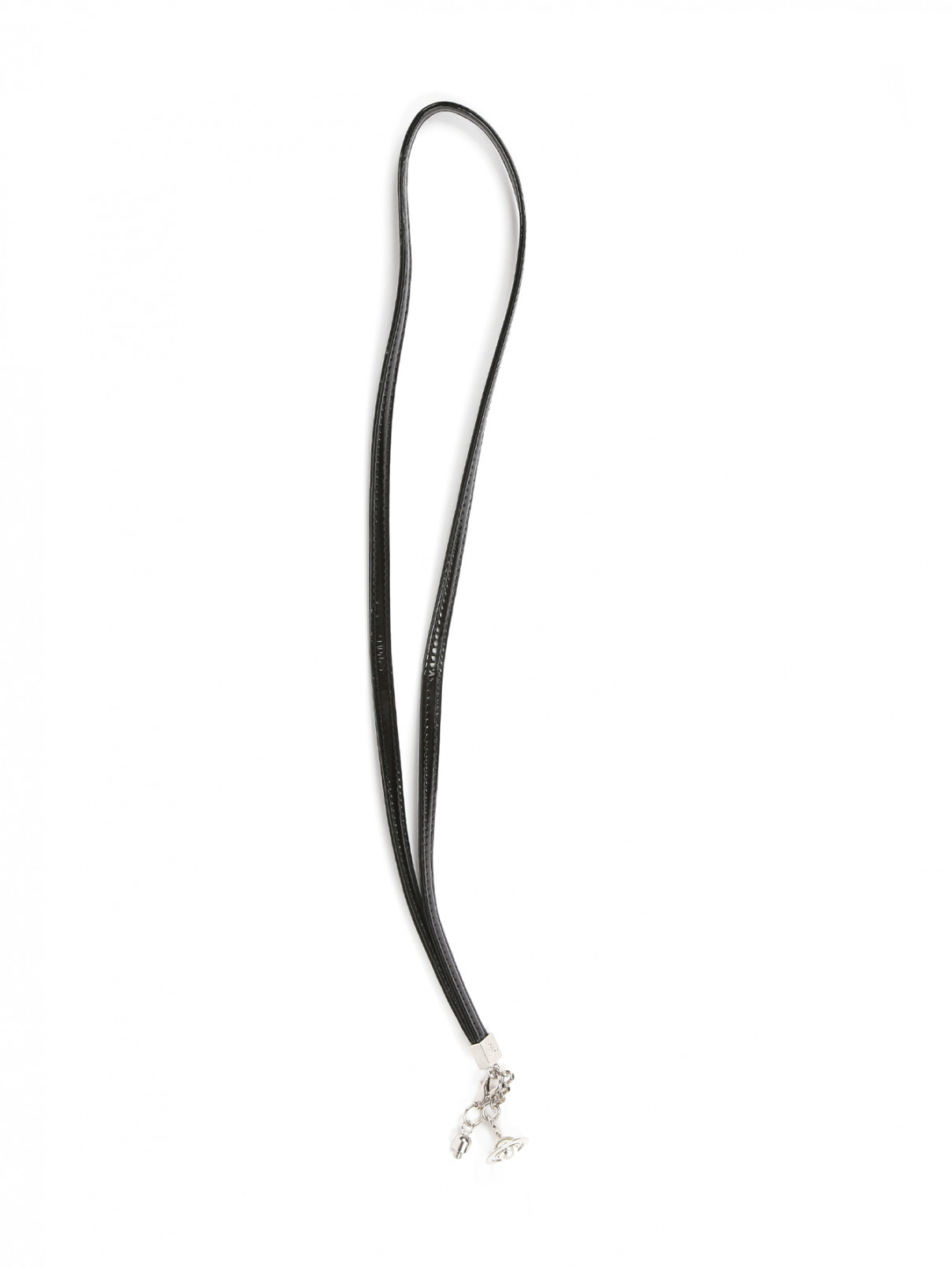 Брелок для телефона из кожи и металла Vivienne Westwood  –  Общий вид  – Цвет:  Черный