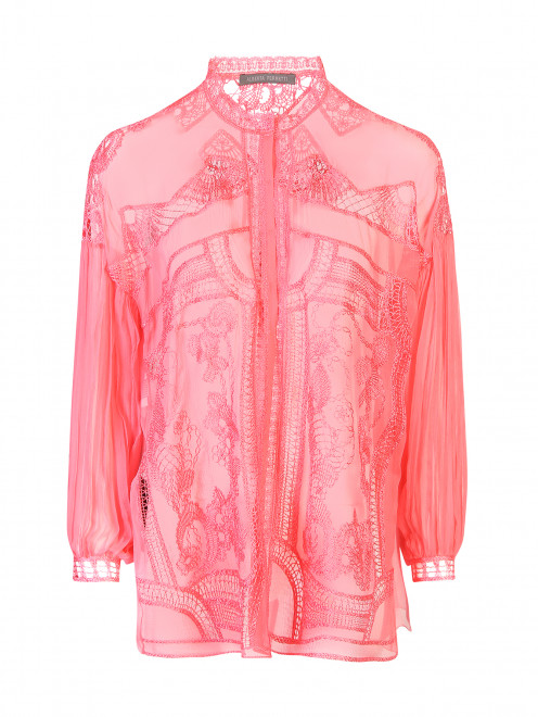 Блуза из шелка декорированная кружевом Alberta Ferretti - Общий вид
