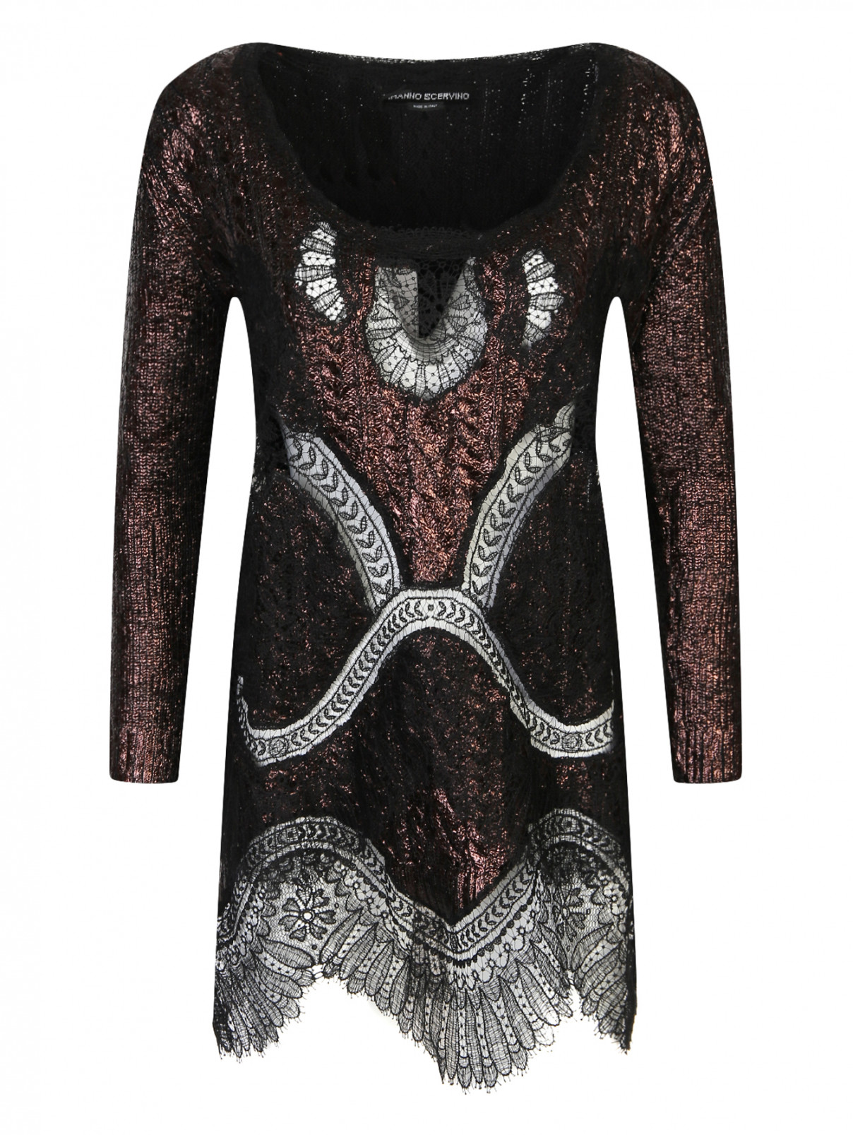 Трикотажное платье из хлопка с кружевной отделкой Ermanno Scervino  –  Общий вид  – Цвет:  Черный