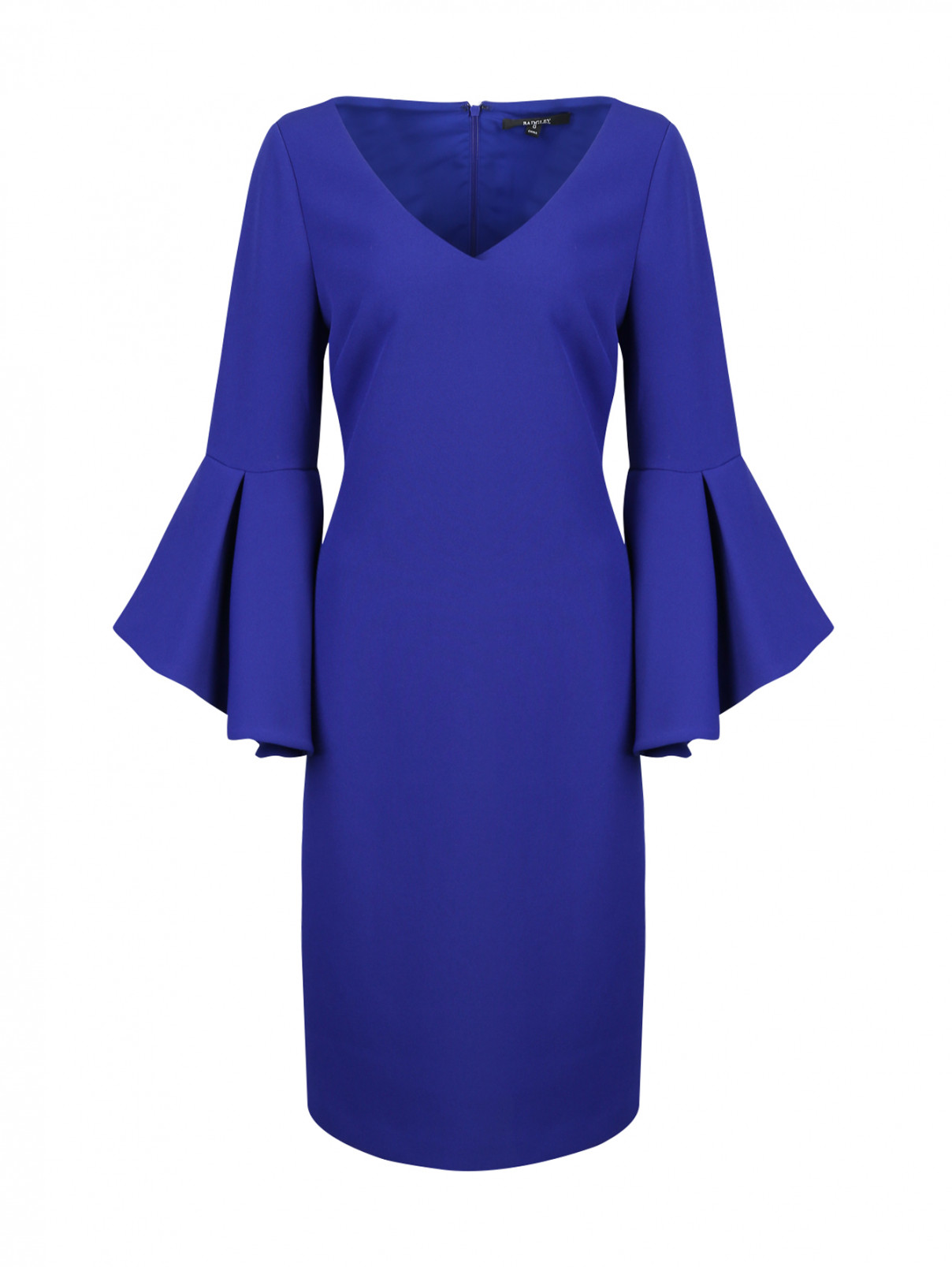 Платье приталенное, с воланами на рукавах Badgley Mischka  –  Общий вид  – Цвет:  Синий