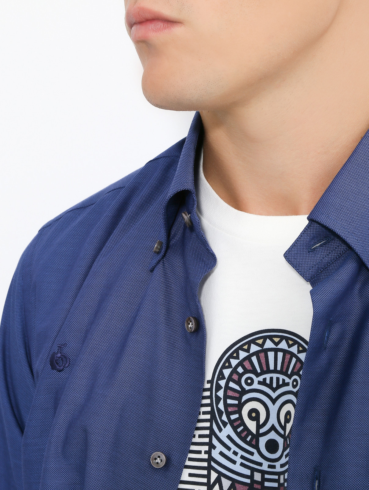 Рубашка из хлопка BOSCO  –  Деталь  – Цвет:  Синий