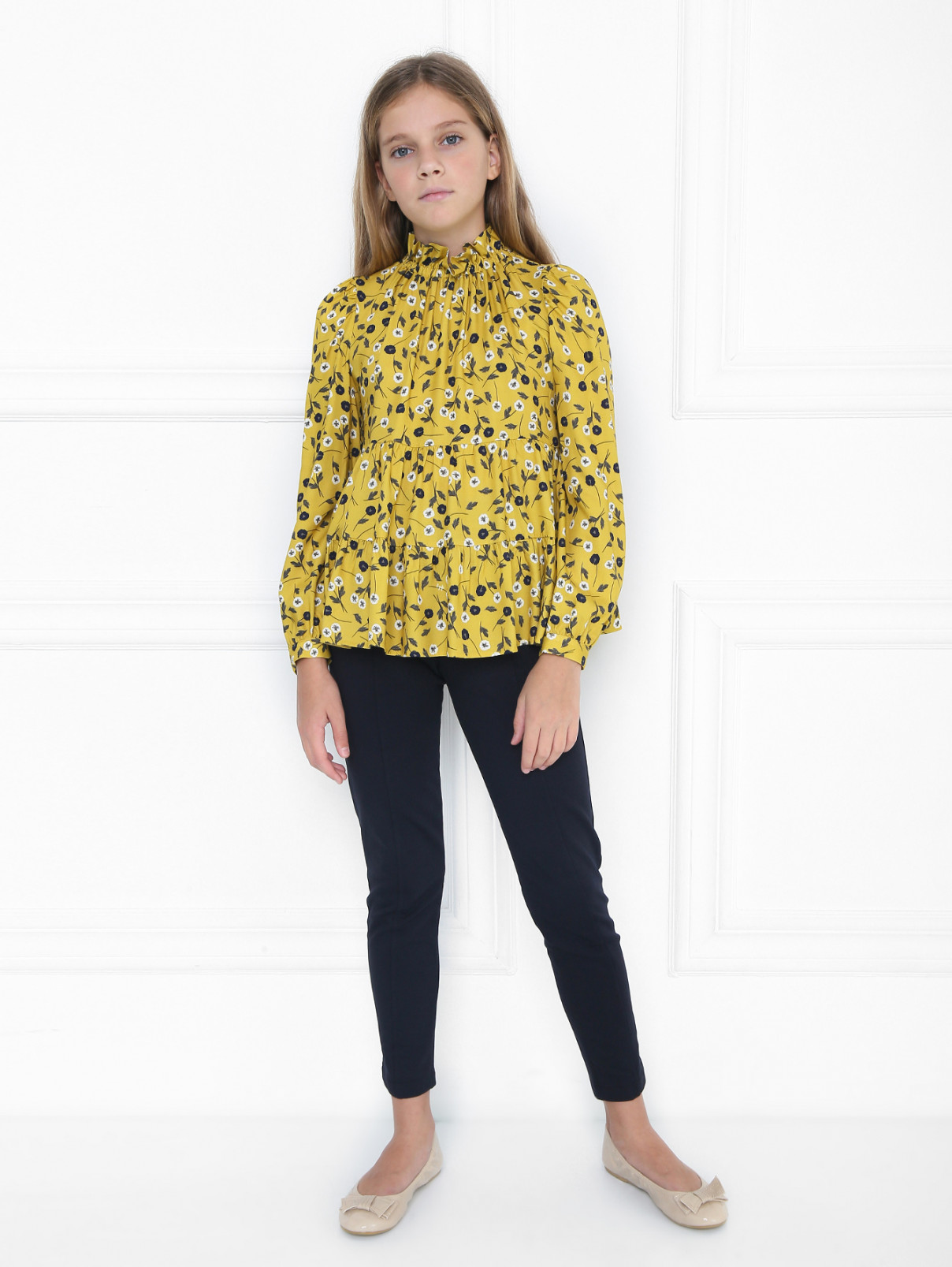 Блуза из вискозы с узором Il Gufo  –  МодельОбщийВид  – Цвет:  Желтый