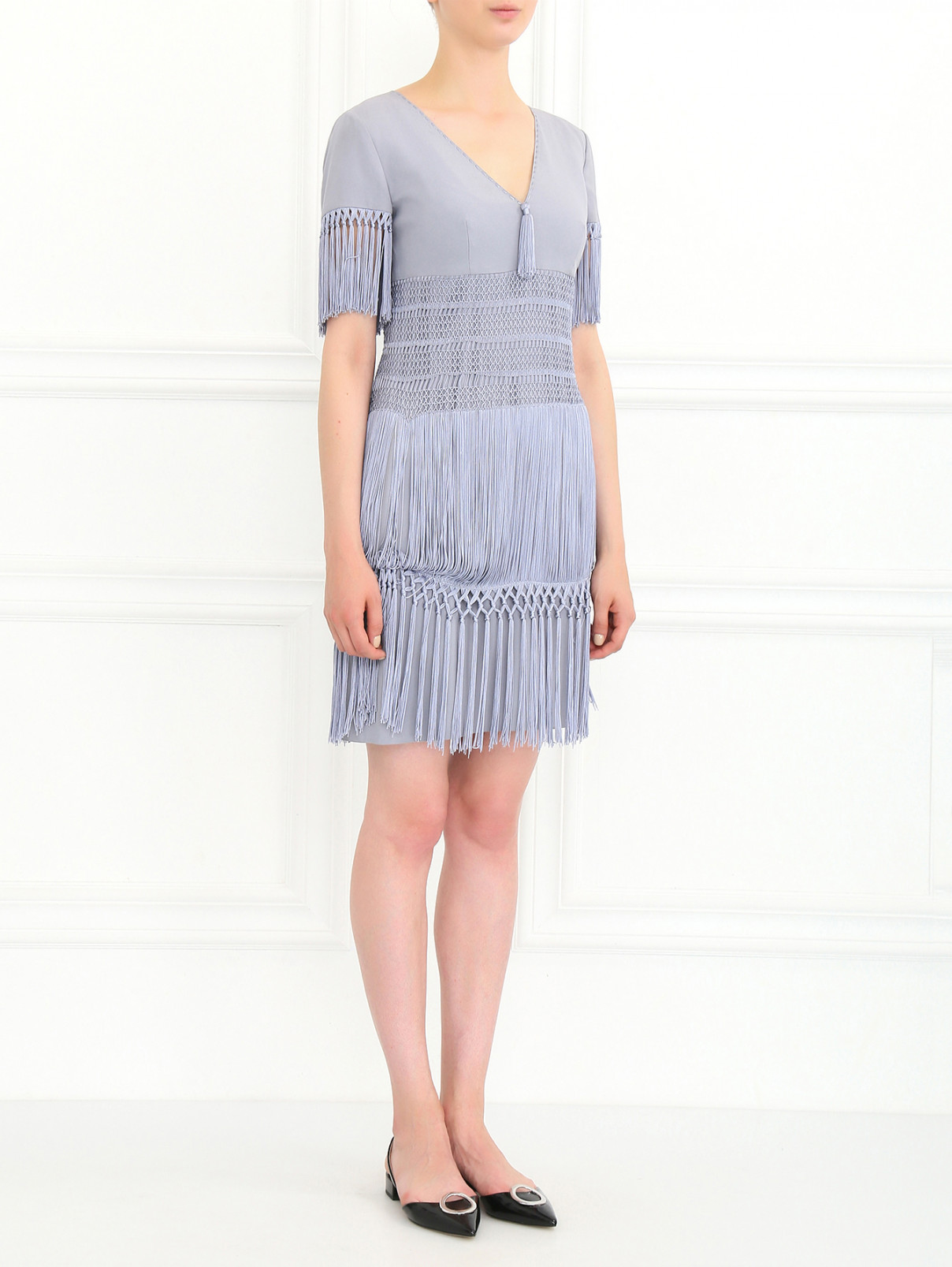 Платье с декоративной бахромой Moschino  –  Модель Общий вид  – Цвет:  Серый