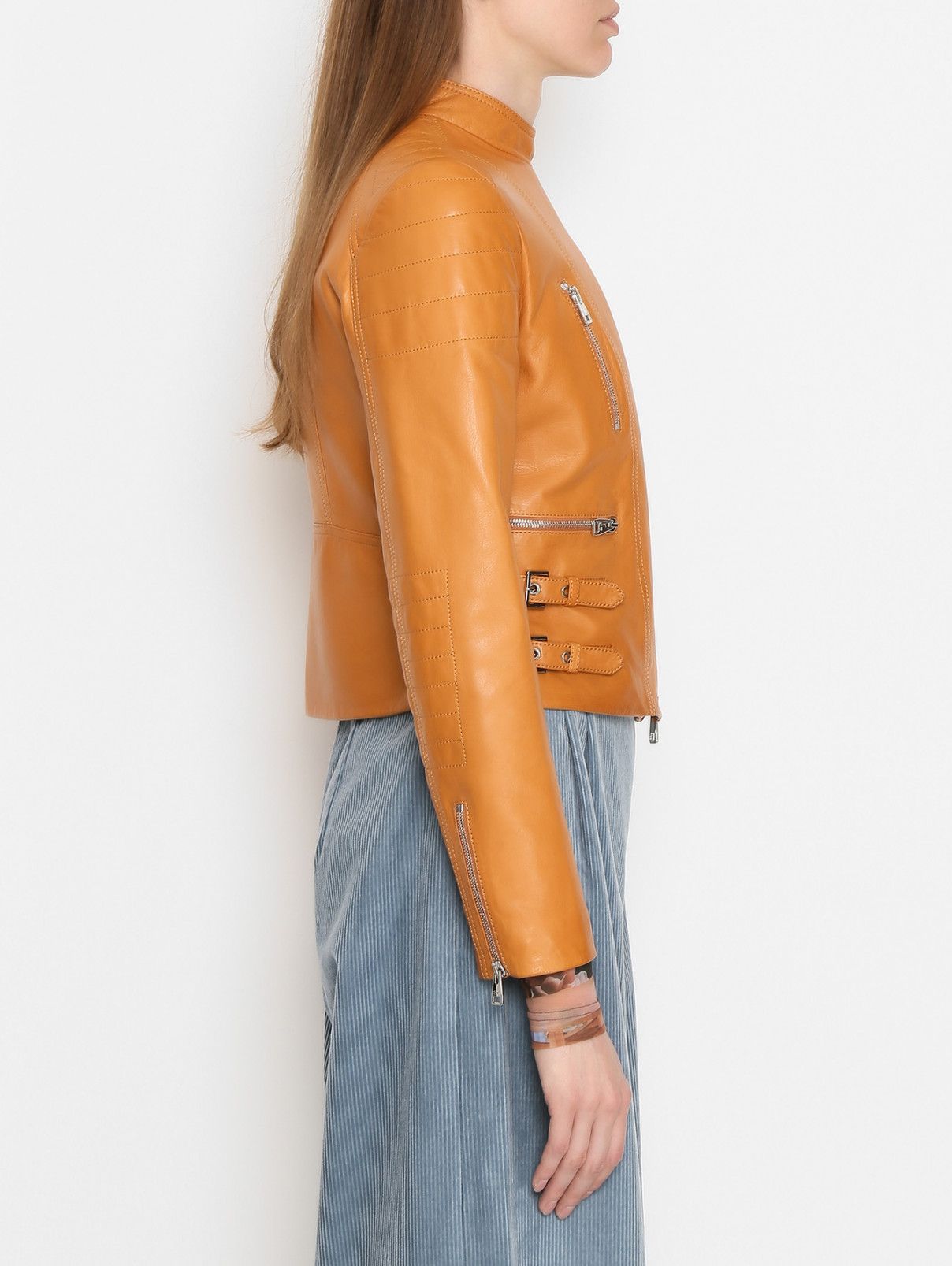 Укороченная куртка из кожи на молнии Ermanno Scervino  –  МодельВерхНиз2  – Цвет:  Бежевый