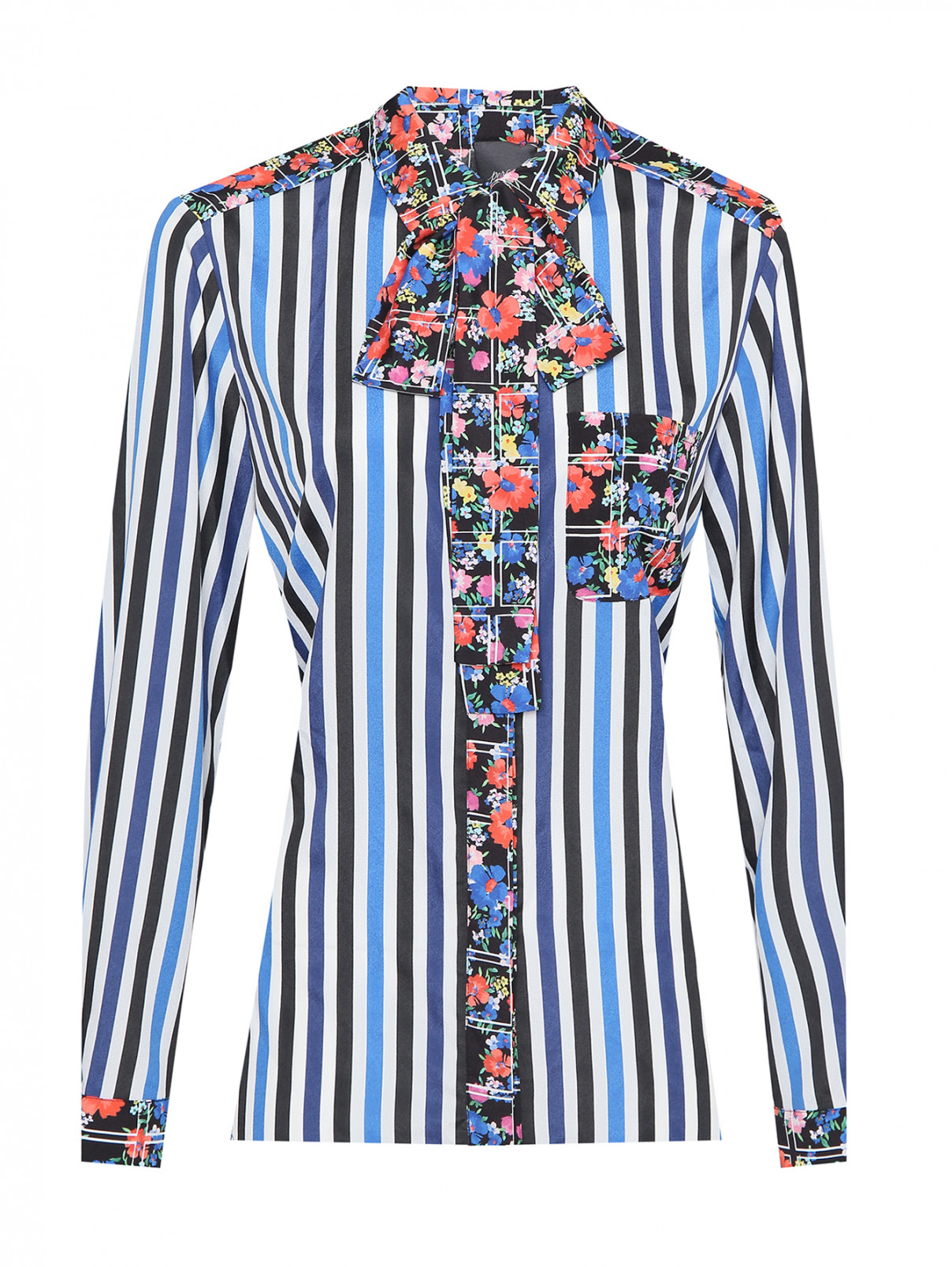 Блуза в полоску с цветочным узором Persona by Marina Rinaldi  –  Общий вид  – Цвет:  Узор