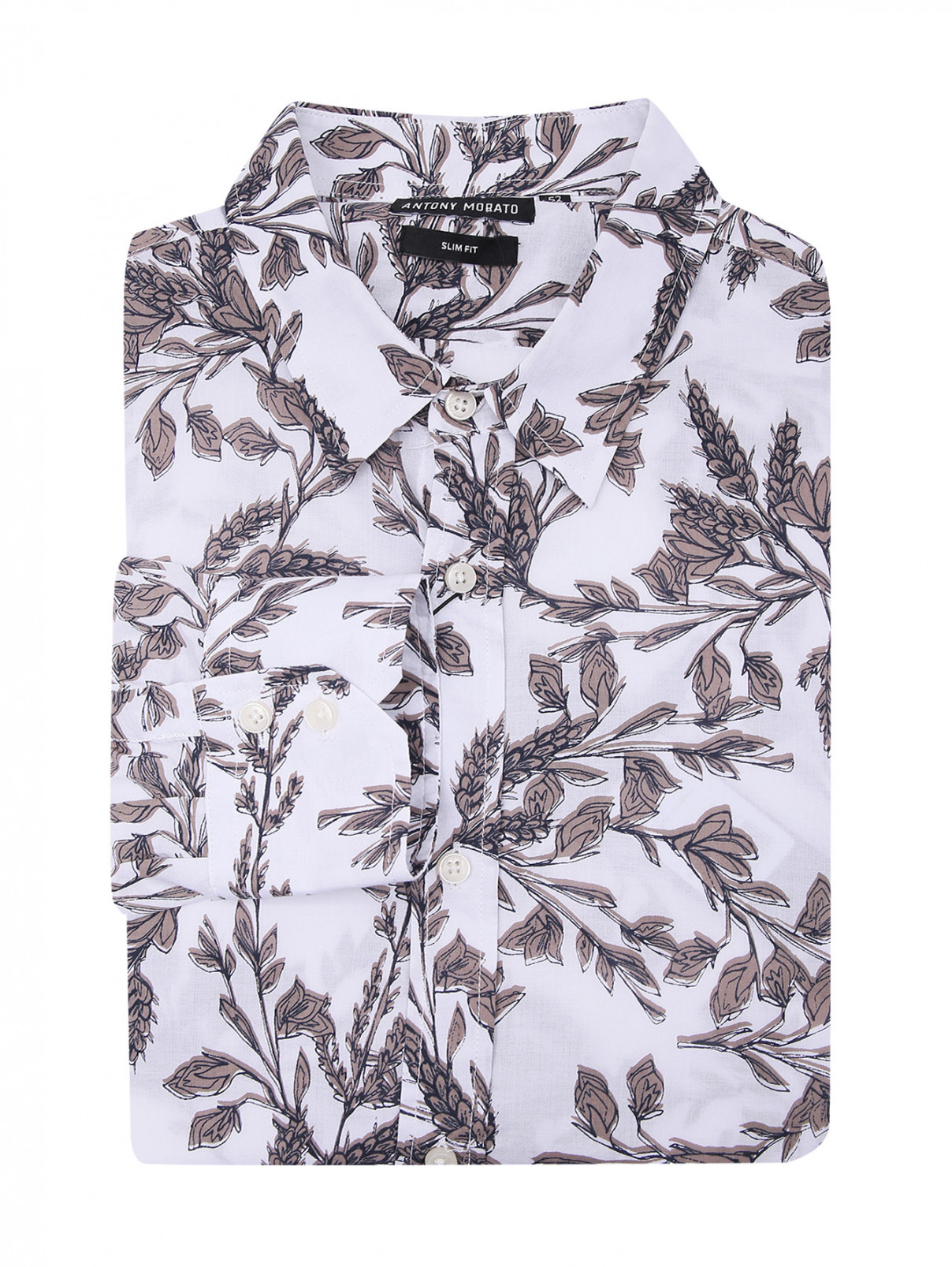 Рубашка из хлопка с узором Antony Morato  –  Общий вид  – Цвет:  Белый