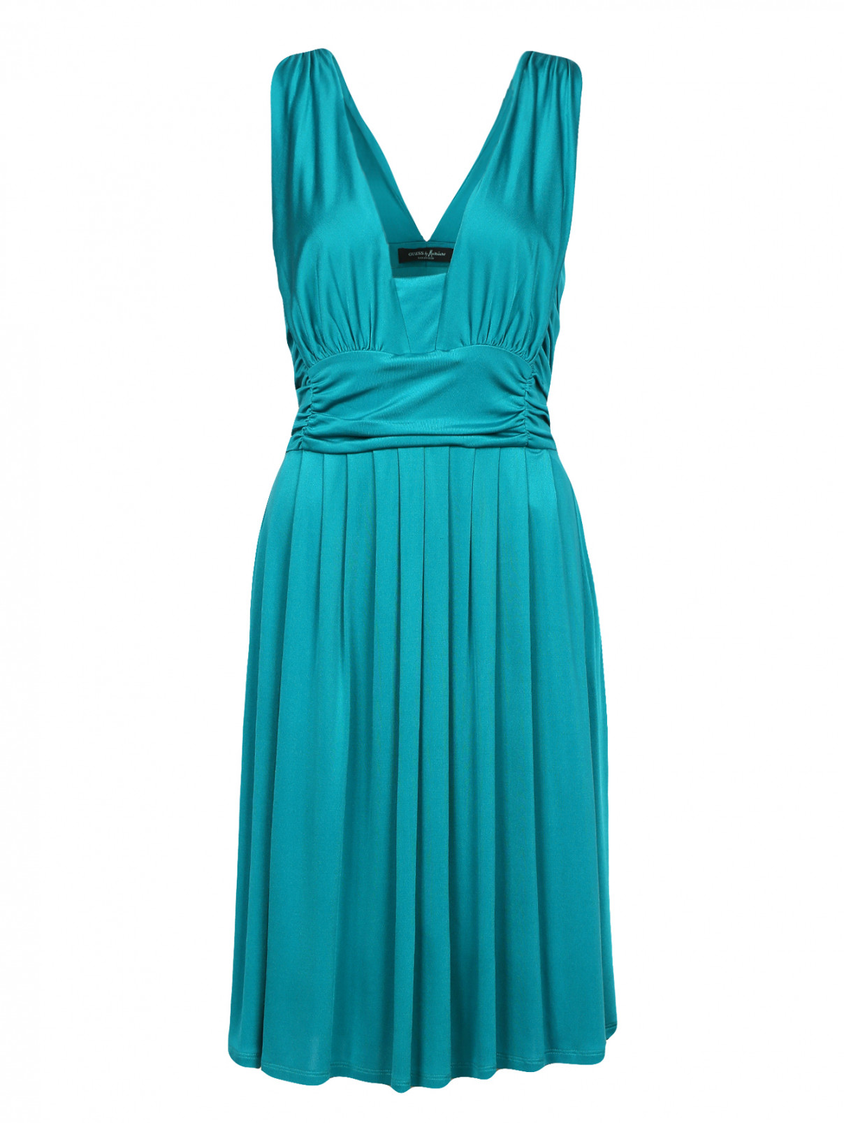 Трикотажное платье-мини из шелка с драпировками Guess by Marciano  –  Общий вид  – Цвет:  Зеленый