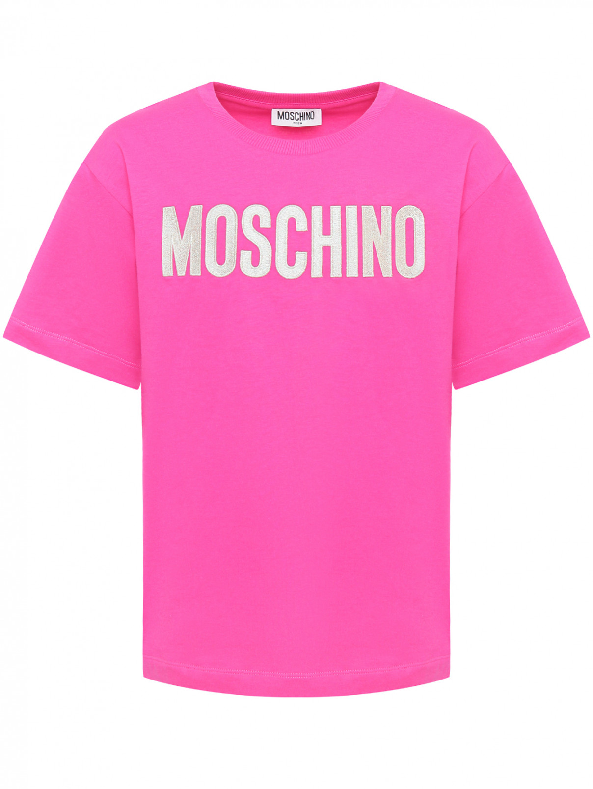 Футболка с вышивкой из хлопка Moschino  –  Общий вид  – Цвет:  Розовый