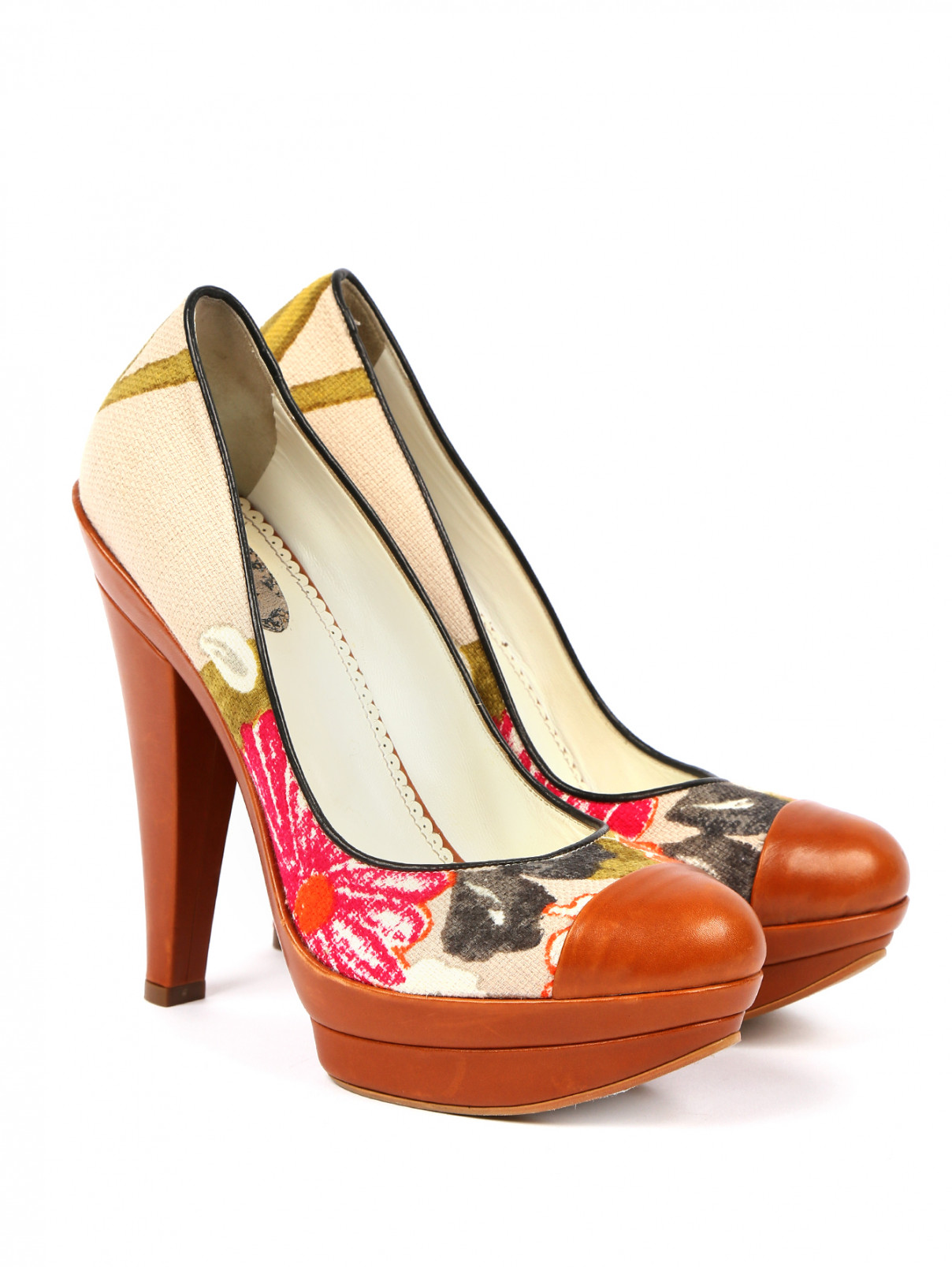Туфли из кожи с текстильной вставкой с узором La Perla  –  Общий вид  – Цвет:  Узор