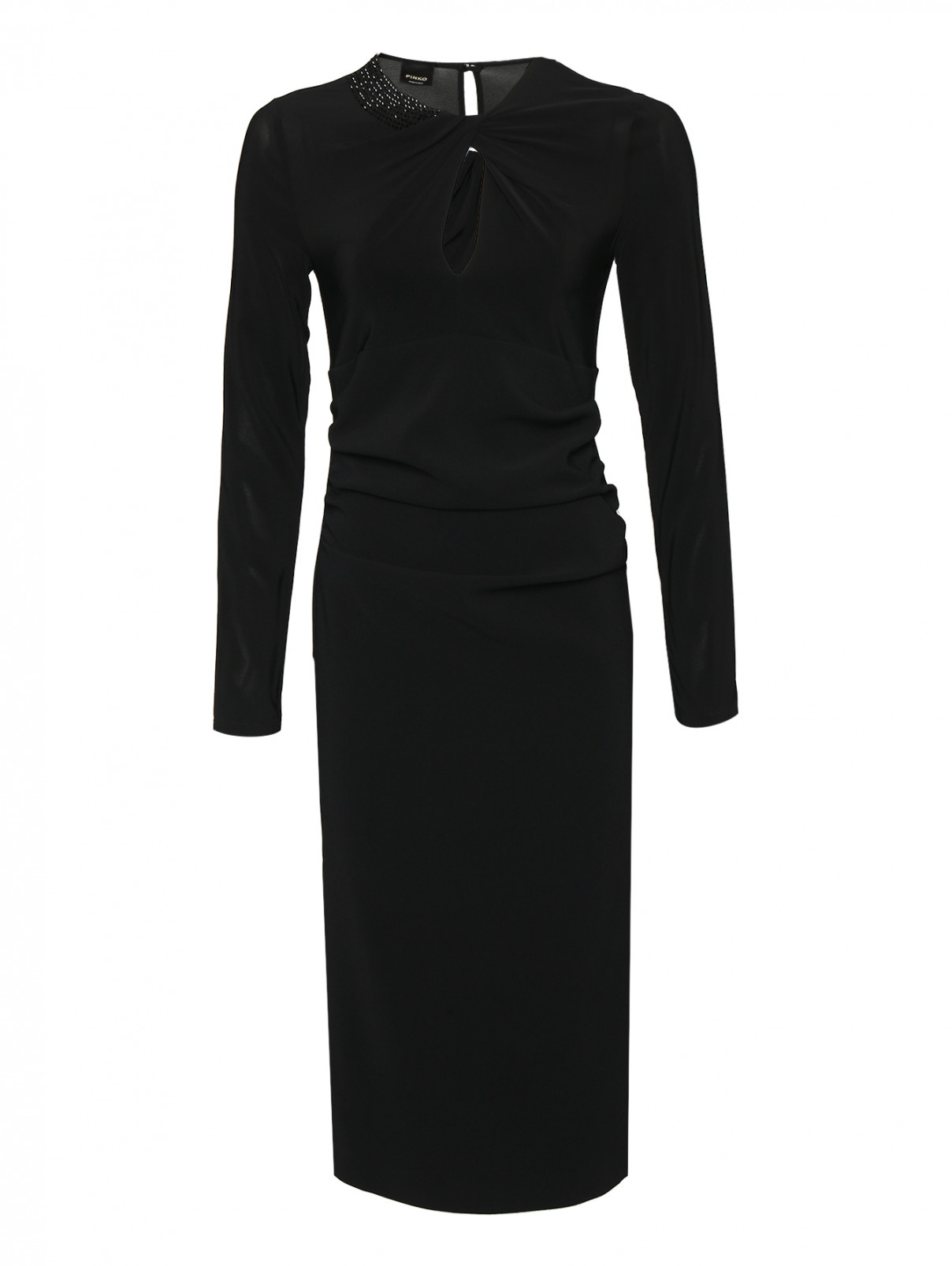 Платье-миди с драпировкой PINKO  –  Общий вид  – Цвет:  Черный