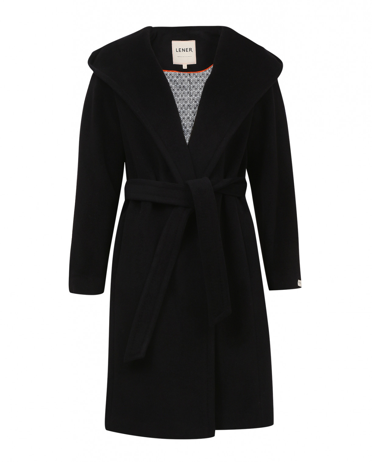 Пальто из шерсти и кашемира с поясом LENER  –  Общий вид  – Цвет:  Черный
