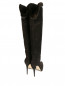 Высокие сапоги из замши на каблуке с меховой отделкой и шипами Le Silla  –  Обтравка2
