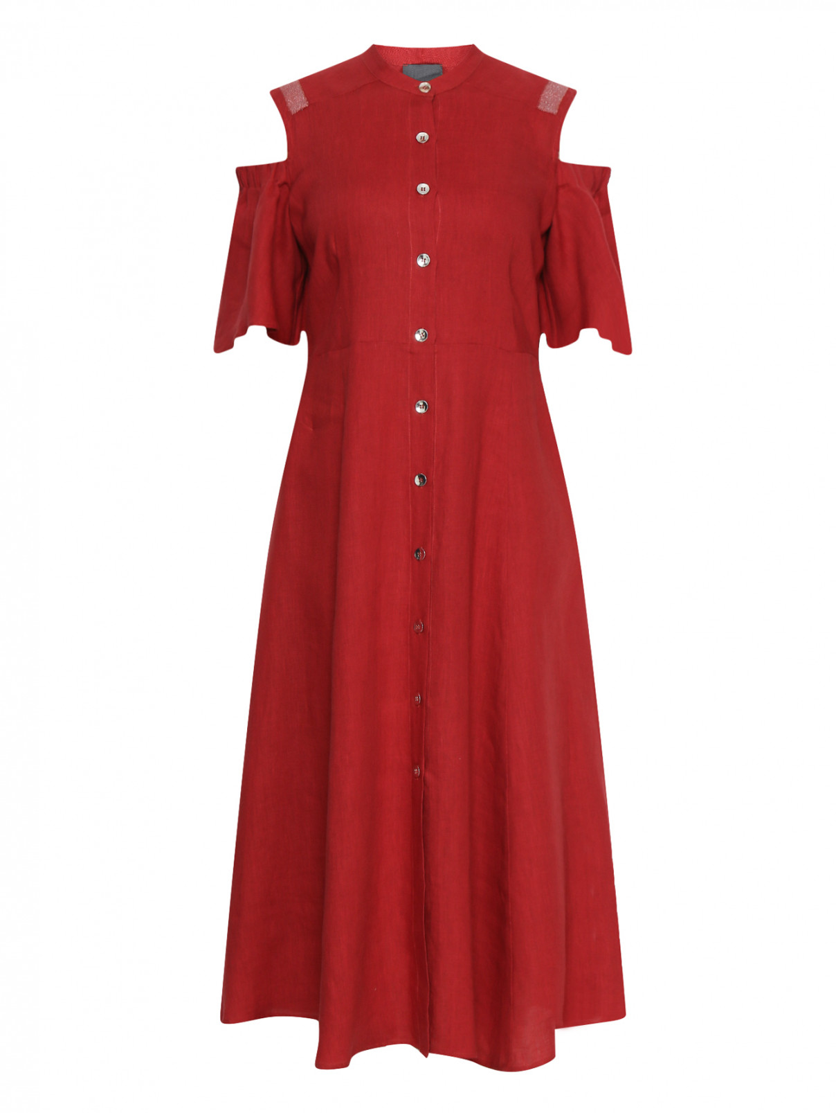 Платье из льна с короткими рукавами и боковыми карманами Persona by Marina Rinaldi  –  Общий вид  – Цвет:  Красный