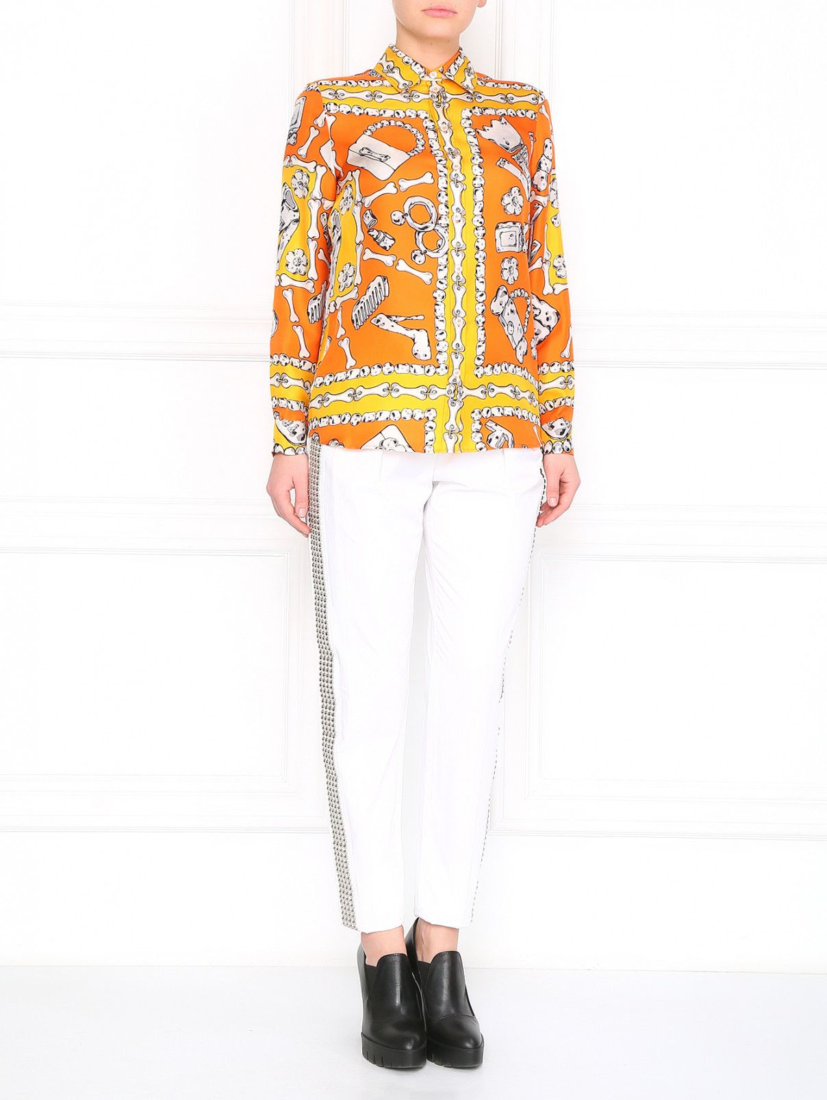 Шелковая блуза с принтом Moschino Cheap&Chic  –  Модель Общий вид  – Цвет:  Оранжевый