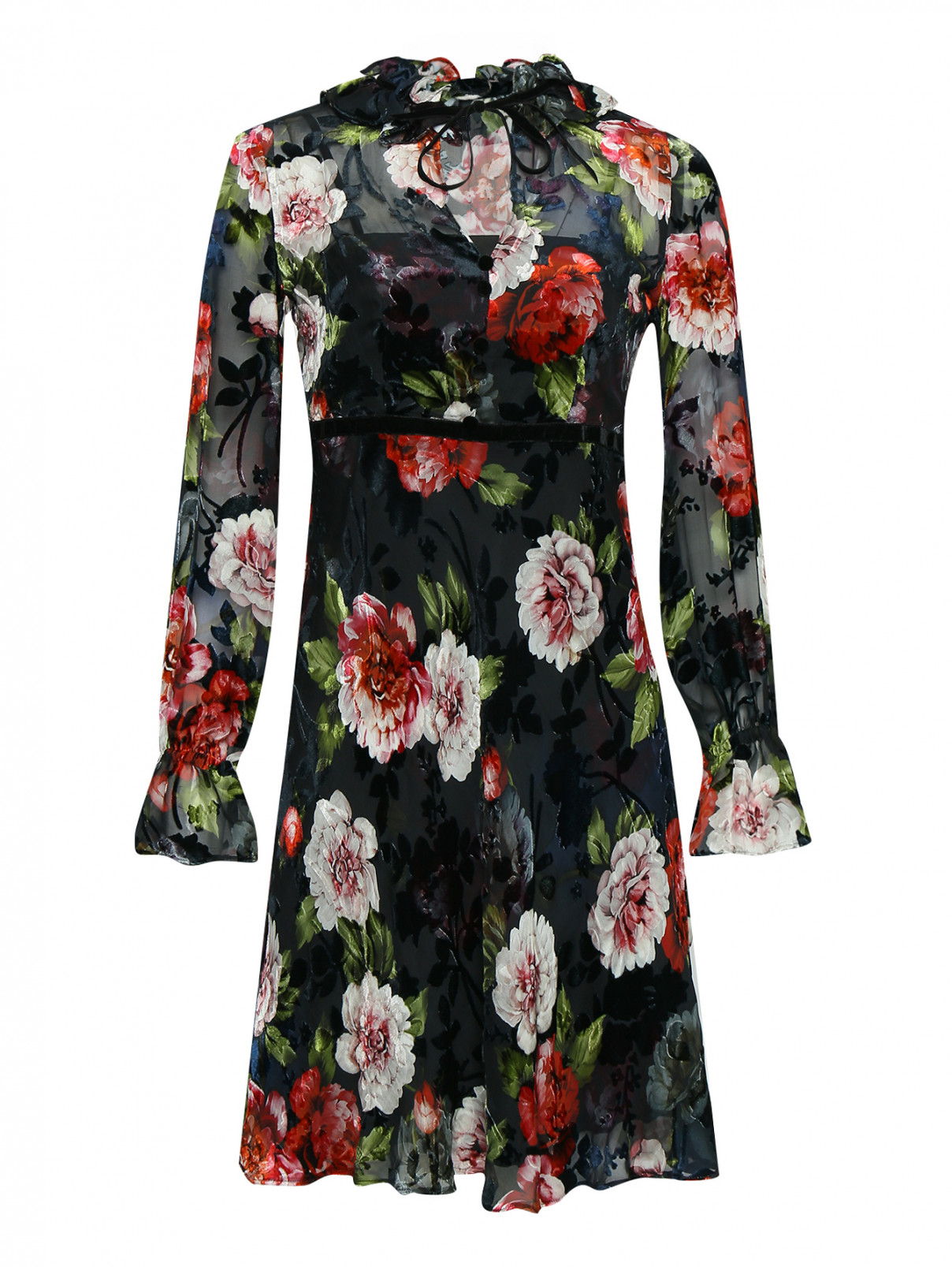 Платье из смешанного шелка с цветочным узором Luisa Spagnoli  –  Общий вид  – Цвет:  Черный