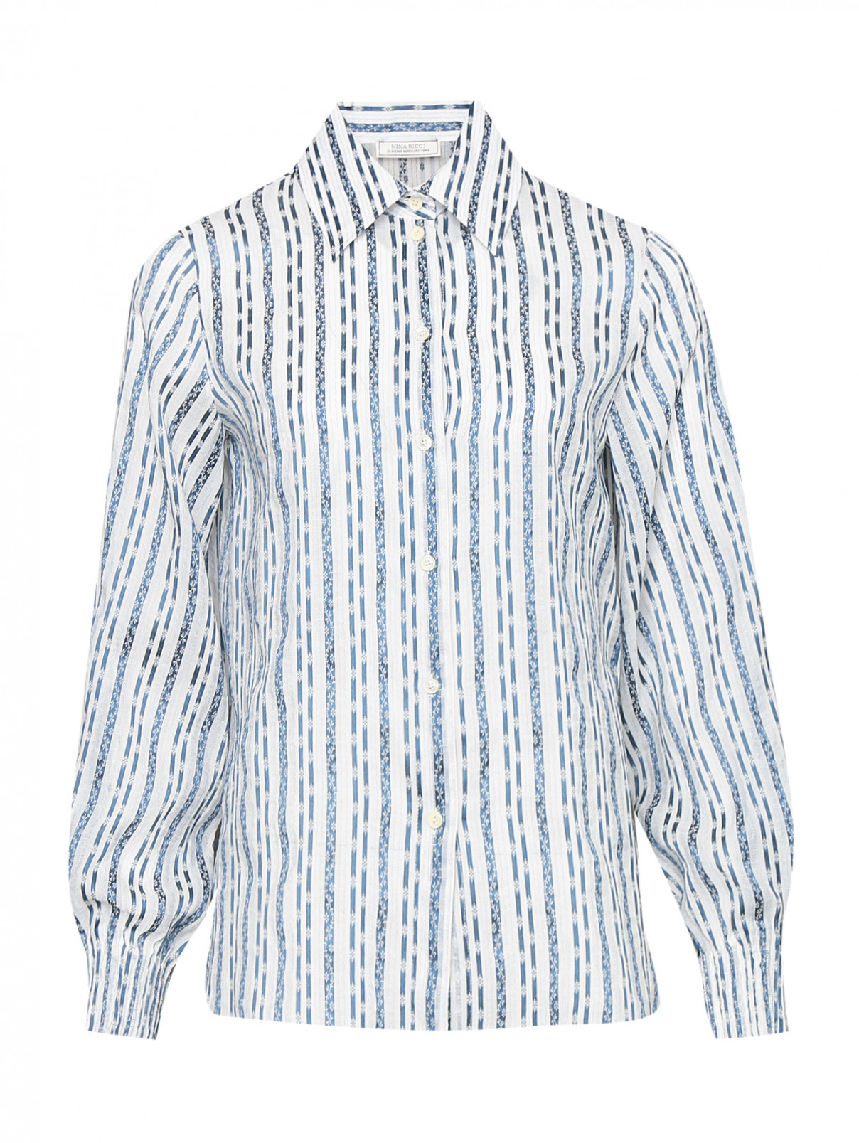 Блуза из шелка с узором Nina Ricci  –  Общий вид  – Цвет:  Белый