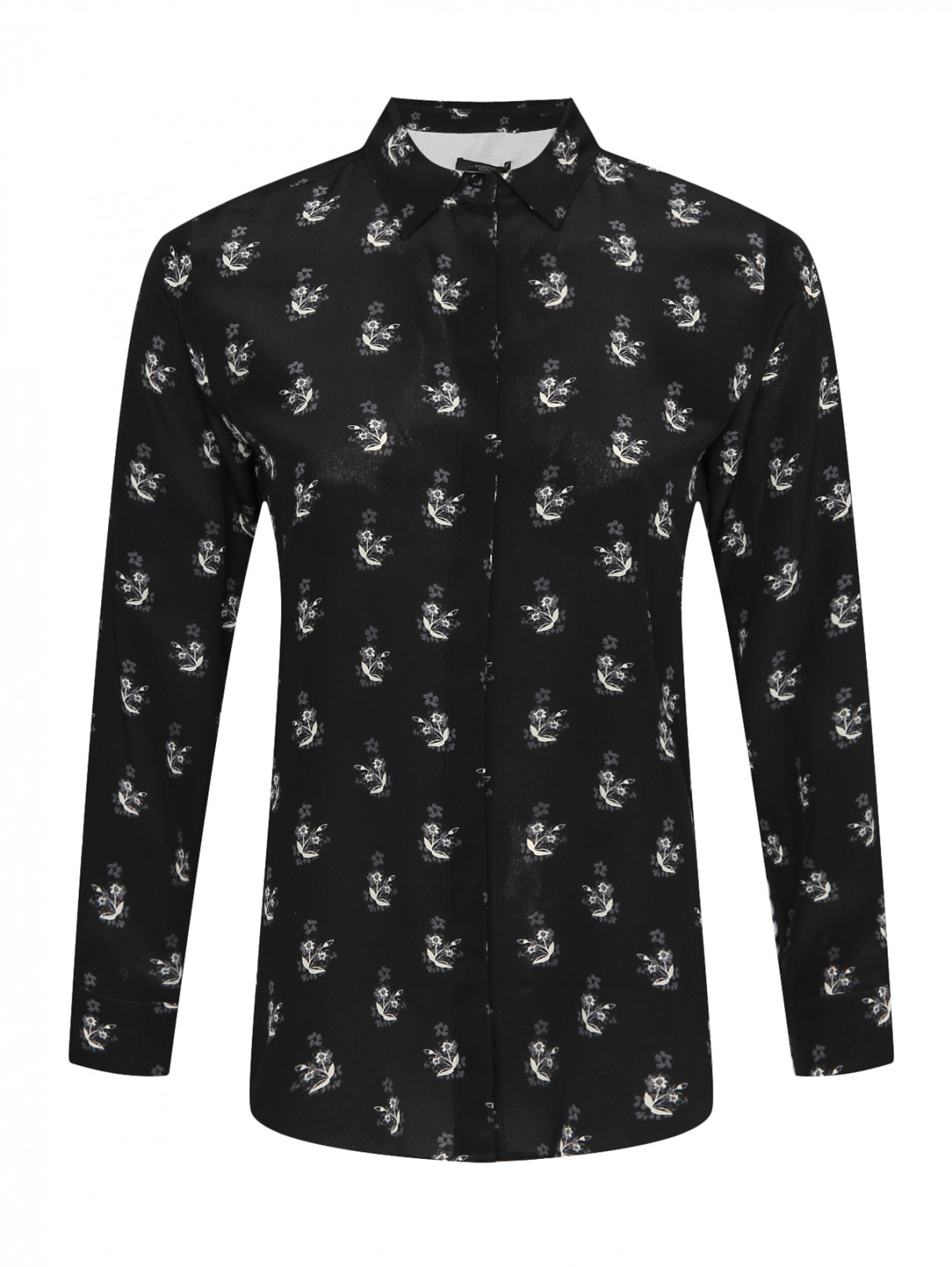 Блуза из шелка с узором Weekend Max Mara  –  Общий вид  – Цвет:  Черный