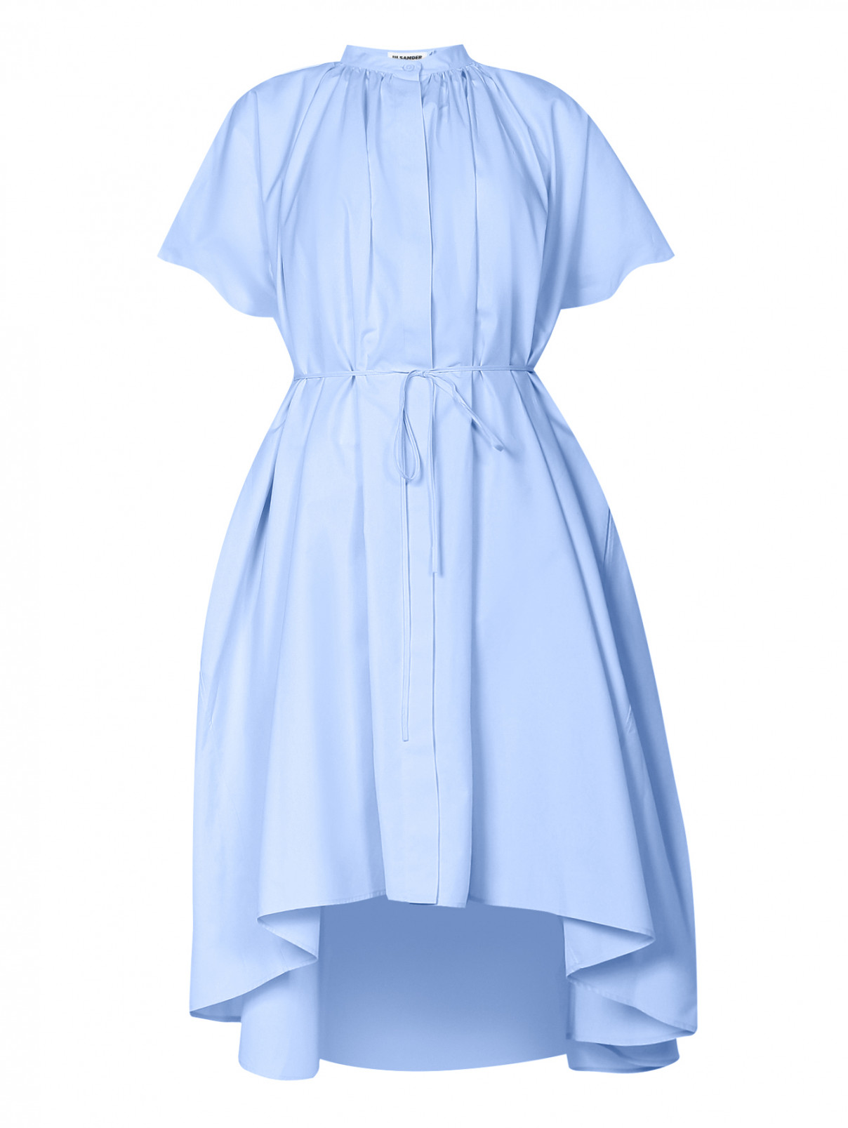 Платье из хлопка асимметричного кроя с короткими рукавами Jil Sander  –  Общий вид  – Цвет:  Синий