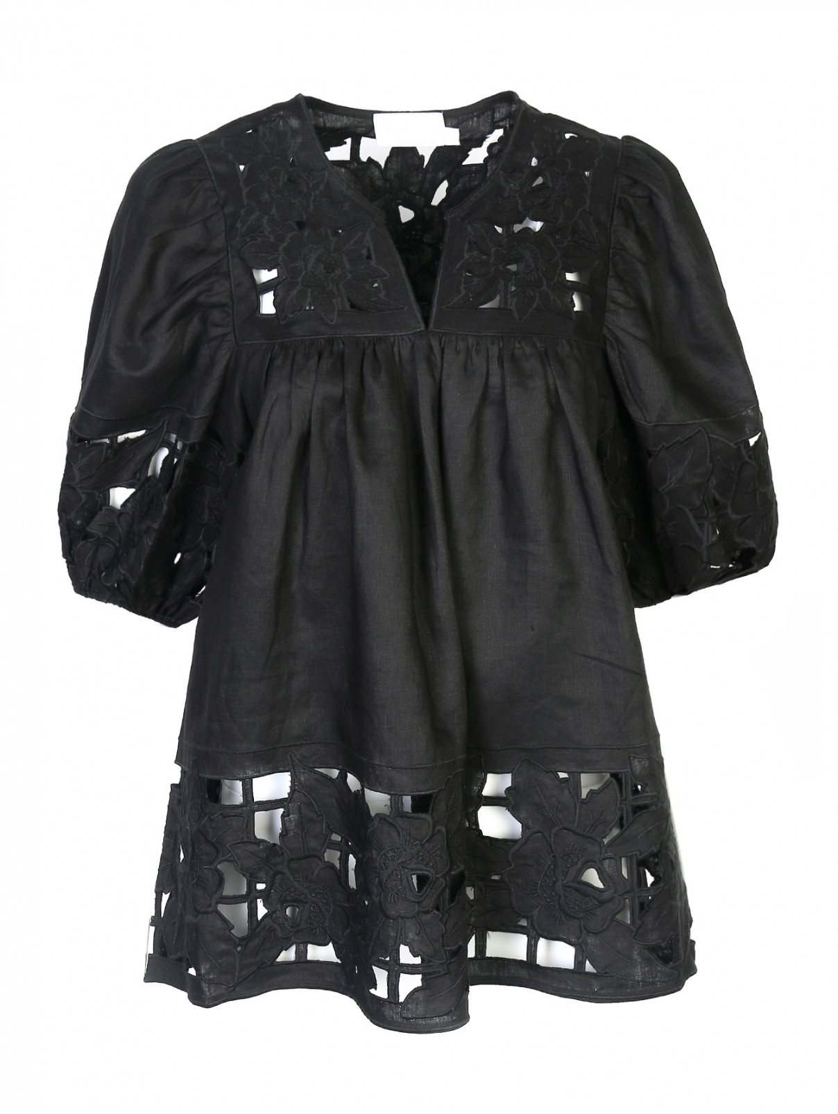 Блуза из льна с ажурной отделкой Zimmermann  –  Общий вид  – Цвет:  Черный