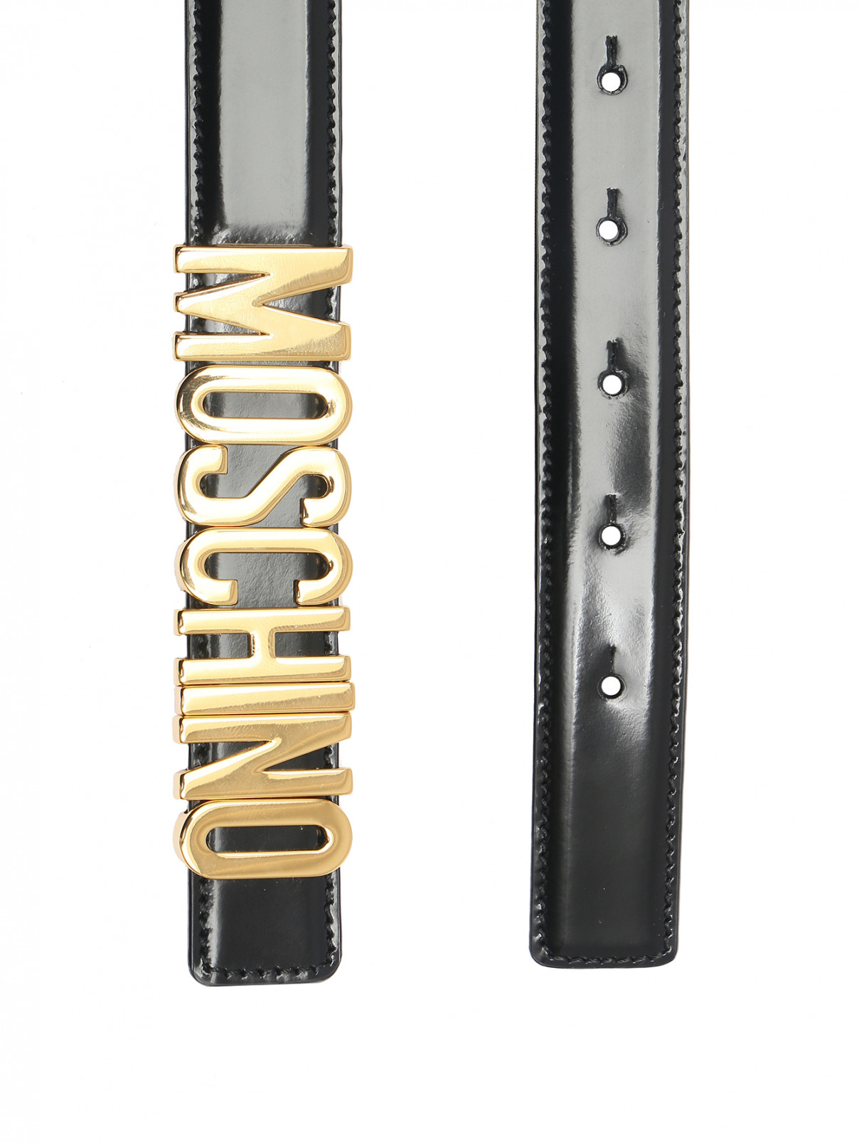 Ремень из кожи с золотой фурнитурой Moschino  –  Деталь  – Цвет:  Черный