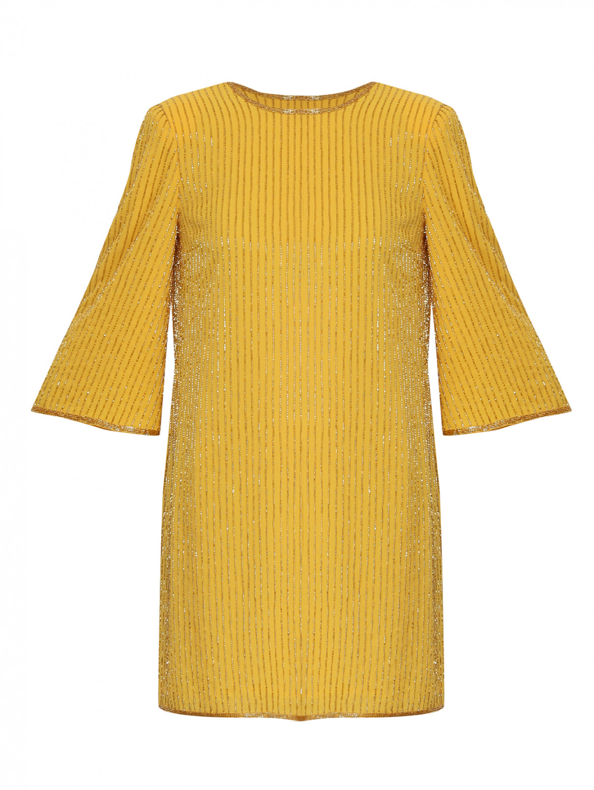 платье прямого кроя с вышивкой бисером Elisabetta Franchi  –  Общий вид  – Цвет:  Желтый