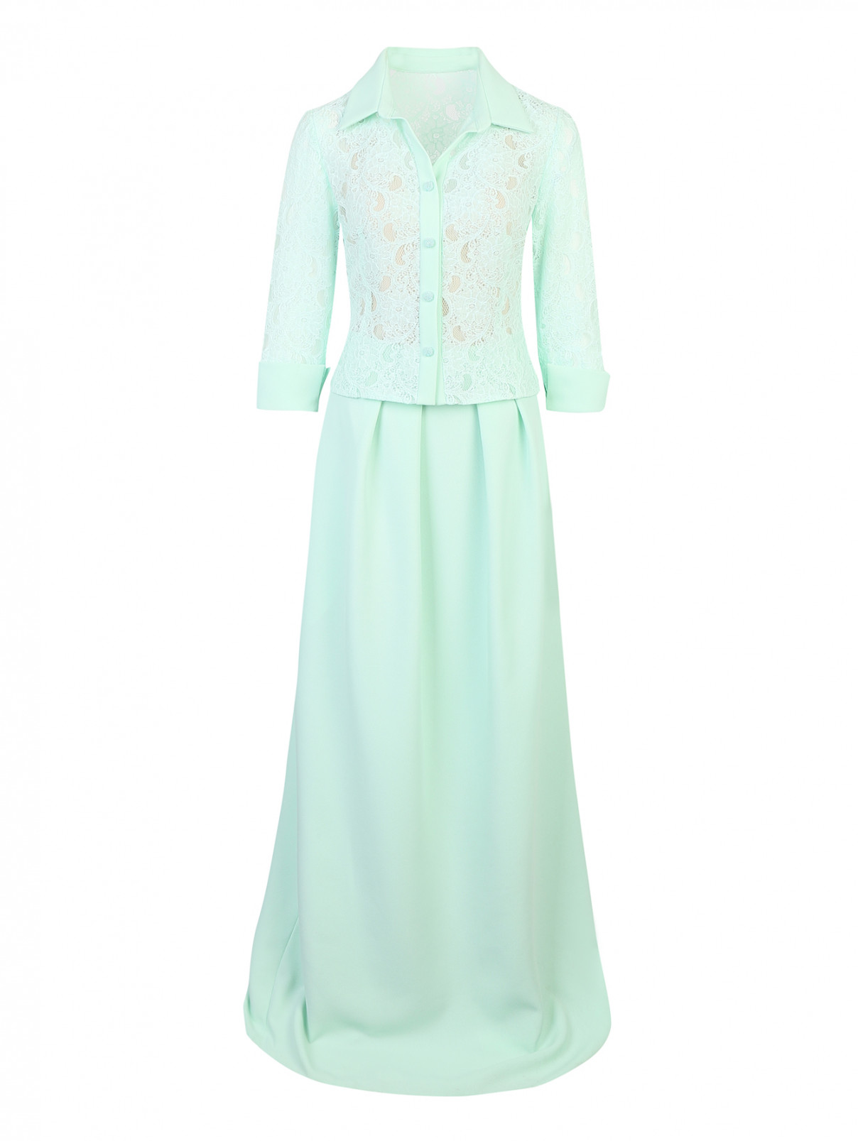 Костюм: блуза из кружева и юбка-макси со складками Rosa Clara  –  Общий вид  – Цвет:  Зеленый
