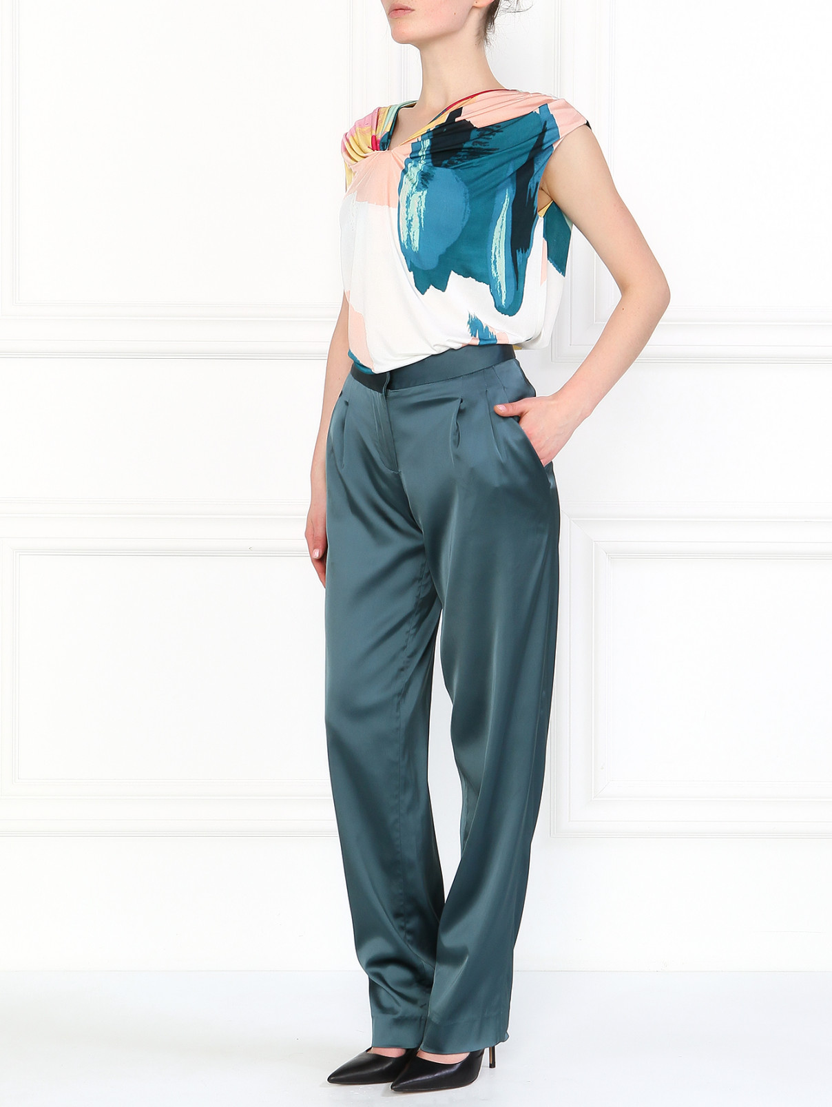 Широкие брюки с высокой посадкой Au Jour Le Jour  –  Модель Общий вид  – Цвет:  Зеленый