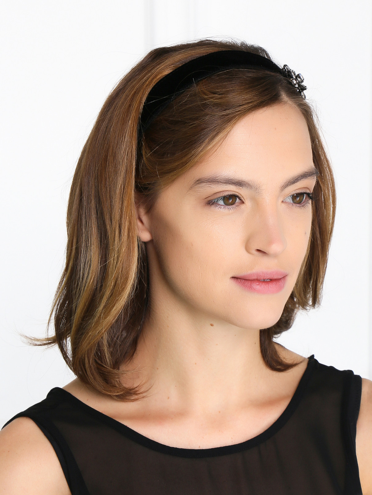 Повязка для волос из кожи и бархата с декором Jennifer Behr  –  Модель Общий вид  – Цвет:  Черный