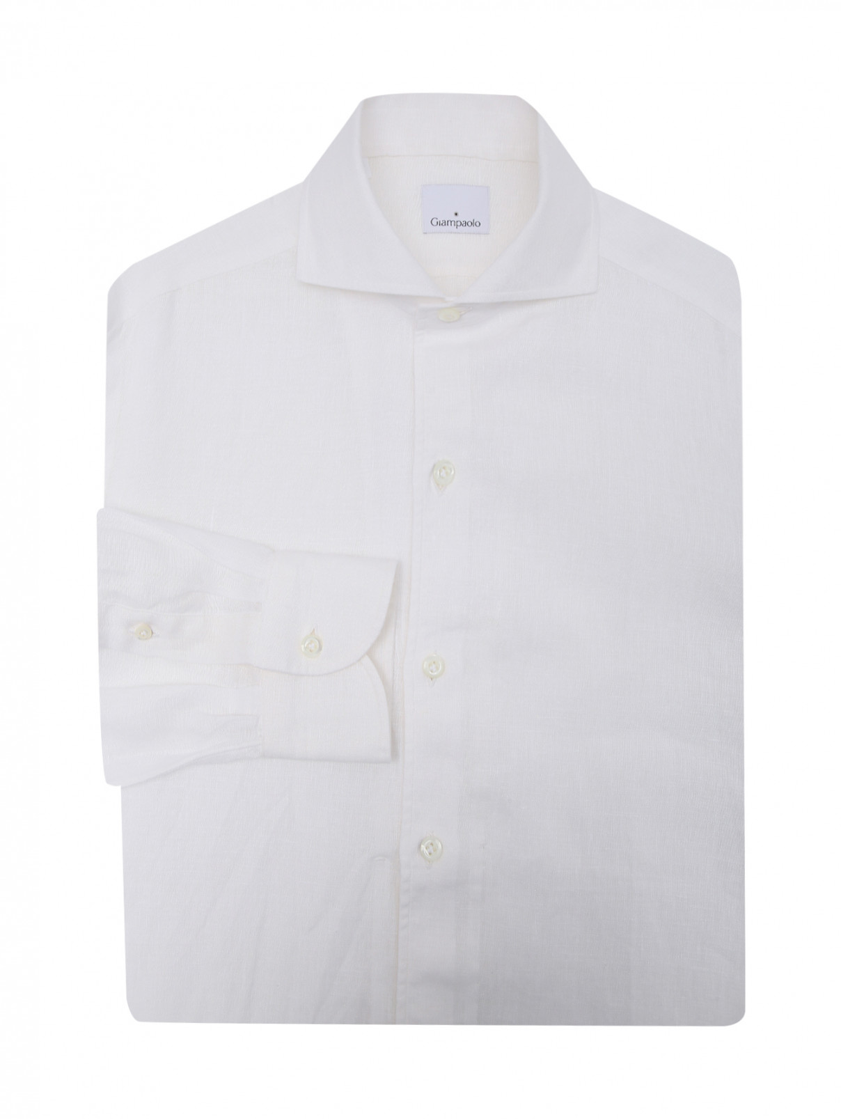 Рубашка из льна на пуговицах Giampaolo  –  Общий вид  – Цвет:  Белый