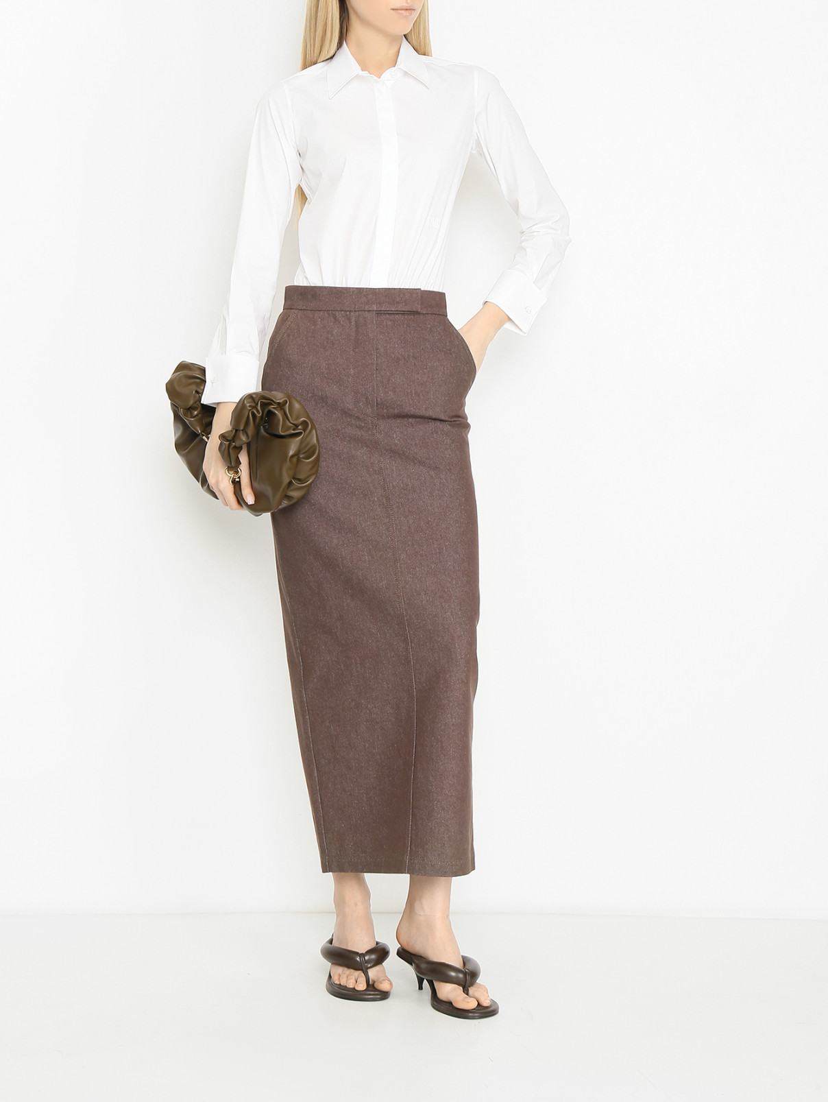 Юбка-макси из плотного хлопка Max Mara  –  МодельОбщийВид  – Цвет:  Коричневый