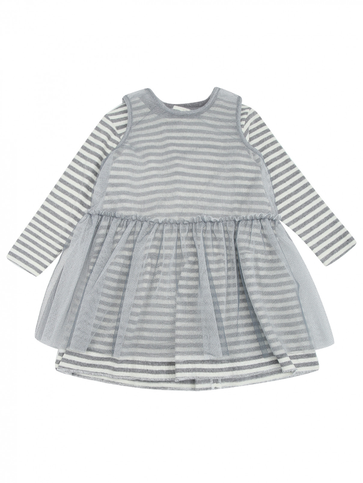 Платье трикотажное с сеткой Aletta  –  Общий вид  – Цвет:  Серый