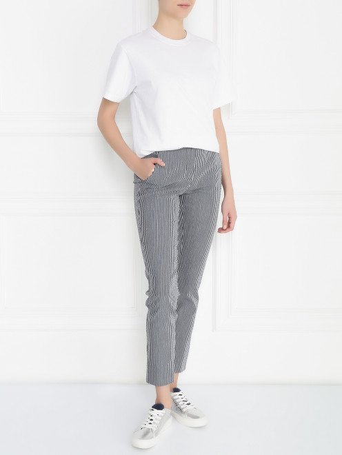 Узкие брюки из хлопка  и льна с узором "полоска" Emporio Armani - Модель Общий вид