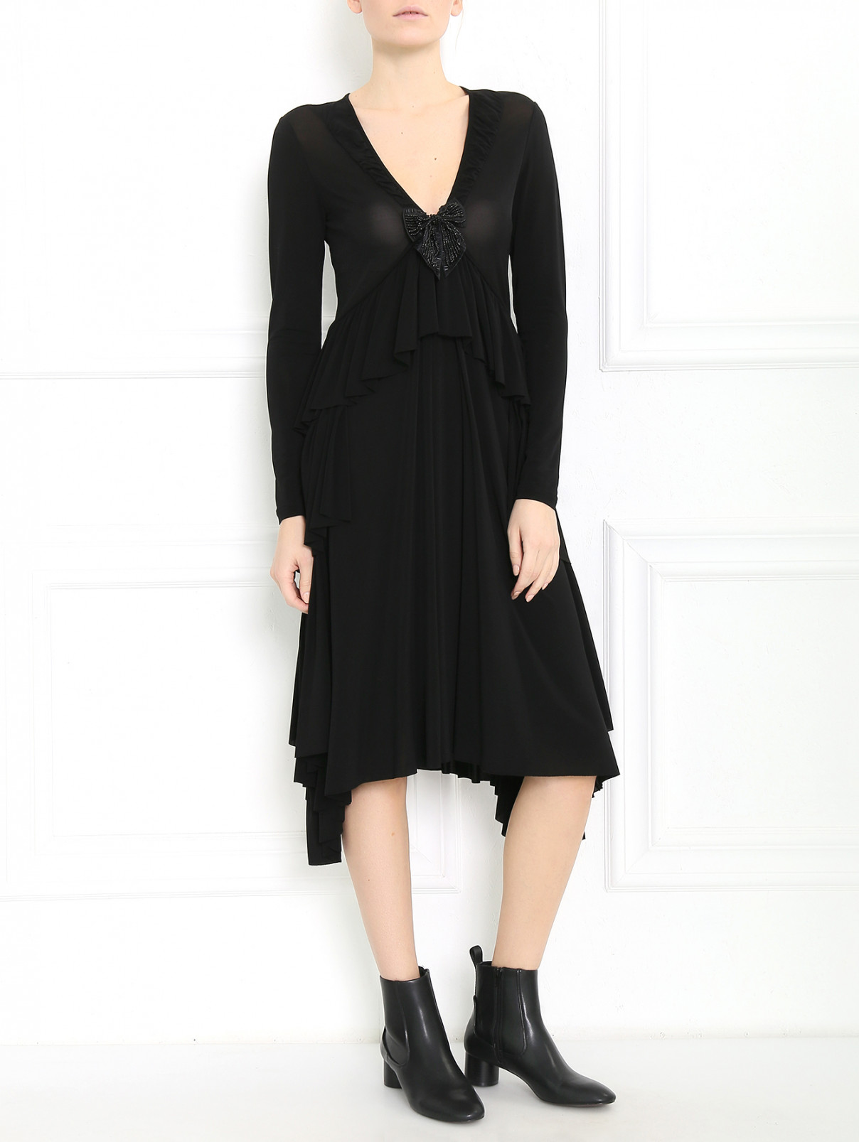 Платье из трикотажа с декоративной отделкой Antonio Marras  –  Модель Общий вид  – Цвет:  Черный