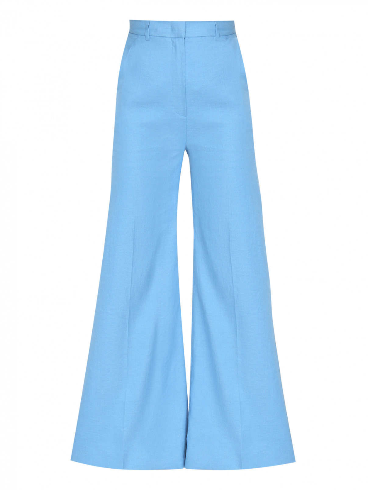 Однотонные брюки изо льна и хлопка Weekend Max Mara  –  Общий вид  – Цвет:  Синий