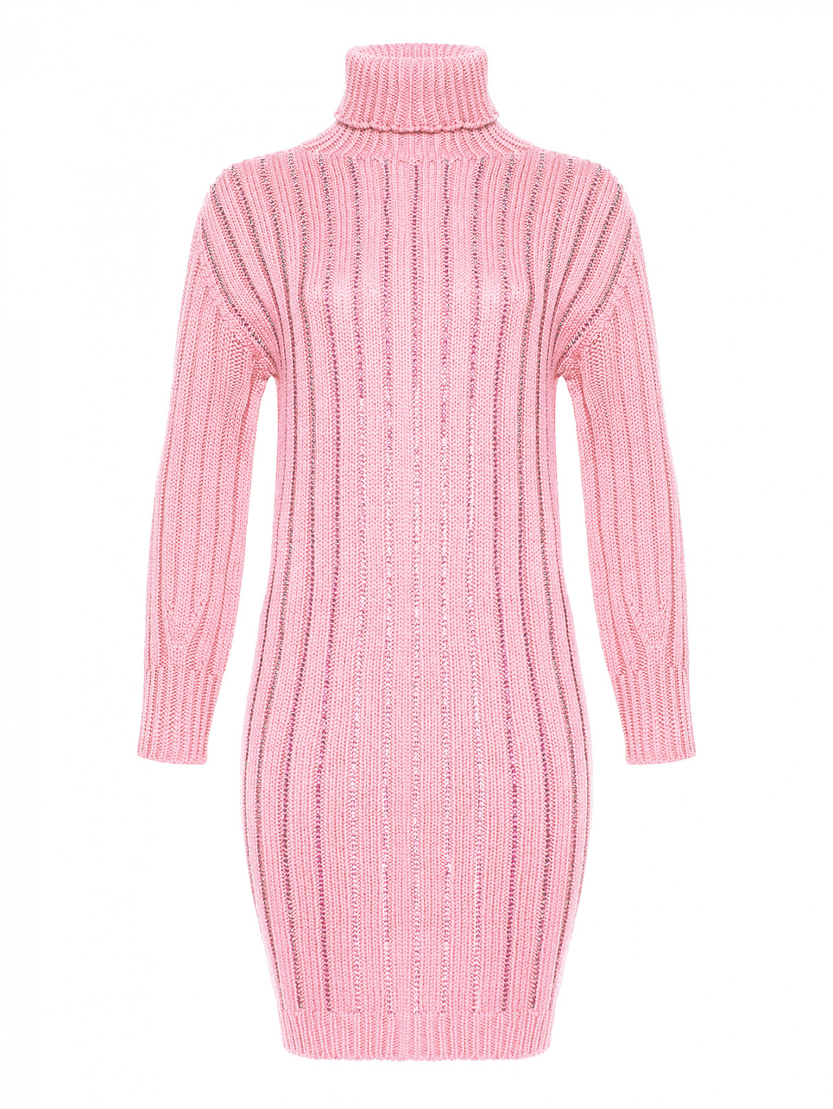 Платье из шерсти с декором Ermanno Firenze  –  Общий вид  – Цвет:  Розовый
