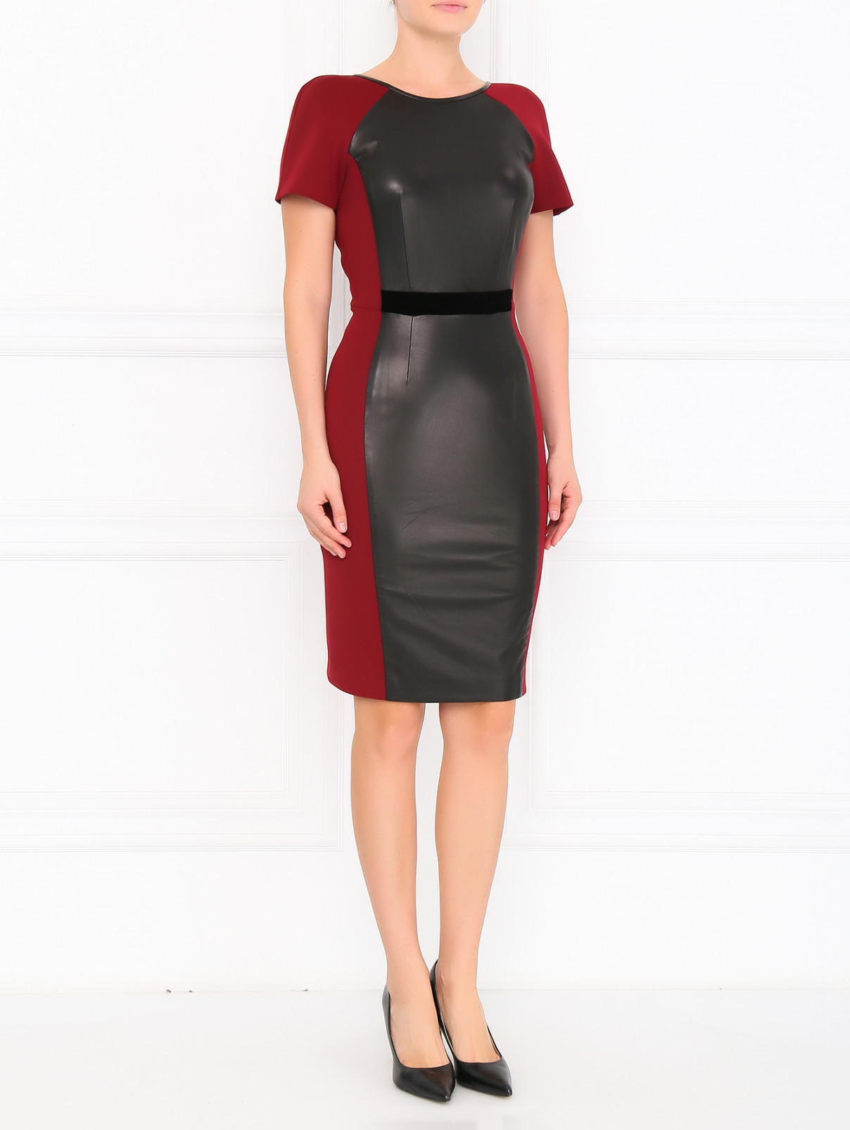 Платье-футляр с вставками из кожи Kira Plastinina  –  Модель Общий вид  – Цвет:  Красный