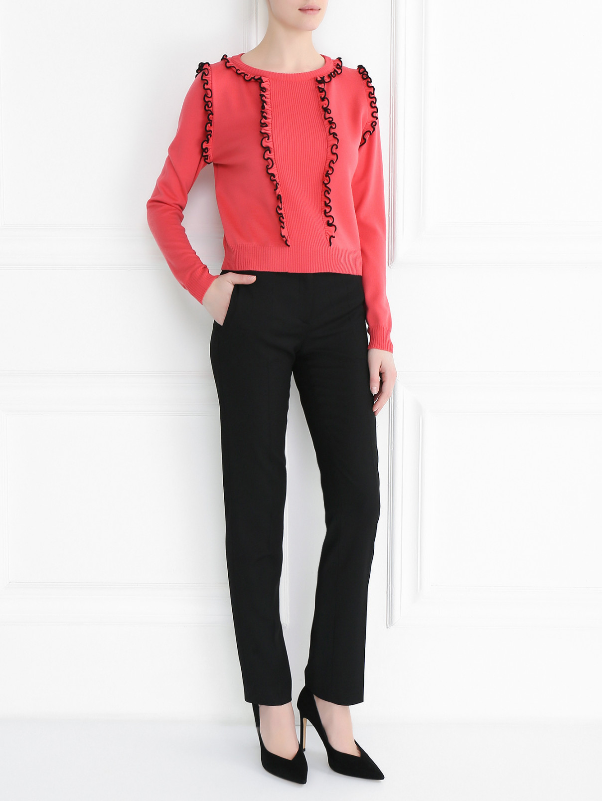 Джемпер из шерсти с декоративными рюшами Moschino Boutique  –  Модель Общий вид  – Цвет:  Розовый