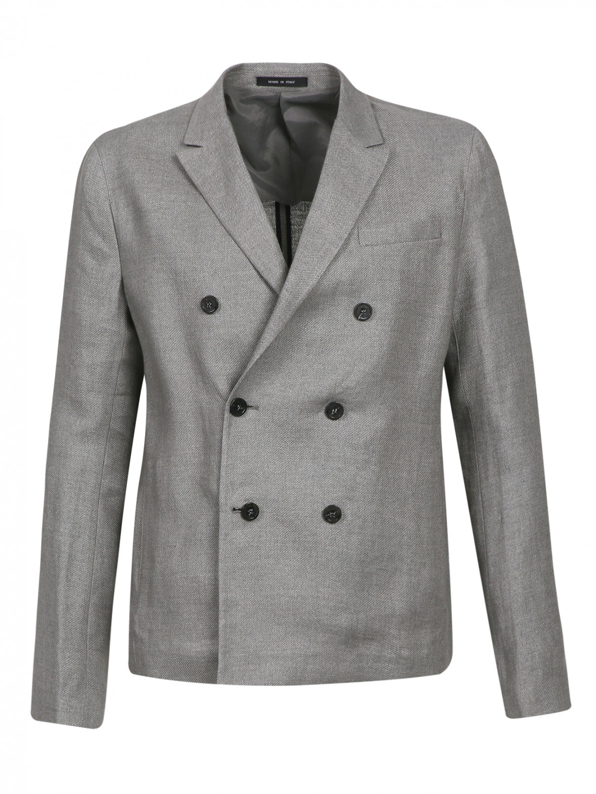 Пиджак двубортный из хлопка Emporio Armani  –  Общий вид  – Цвет:  Серый