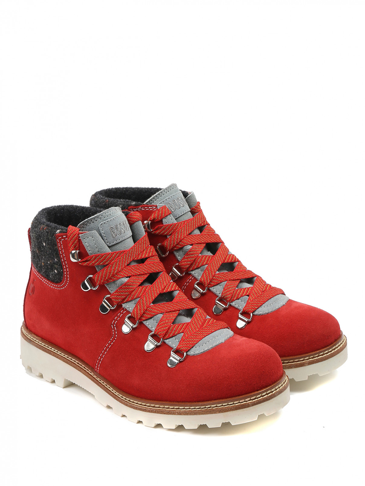 Ботинки из замши на шнуровке BOSCO  –  Общий вид  – Цвет:  Красный