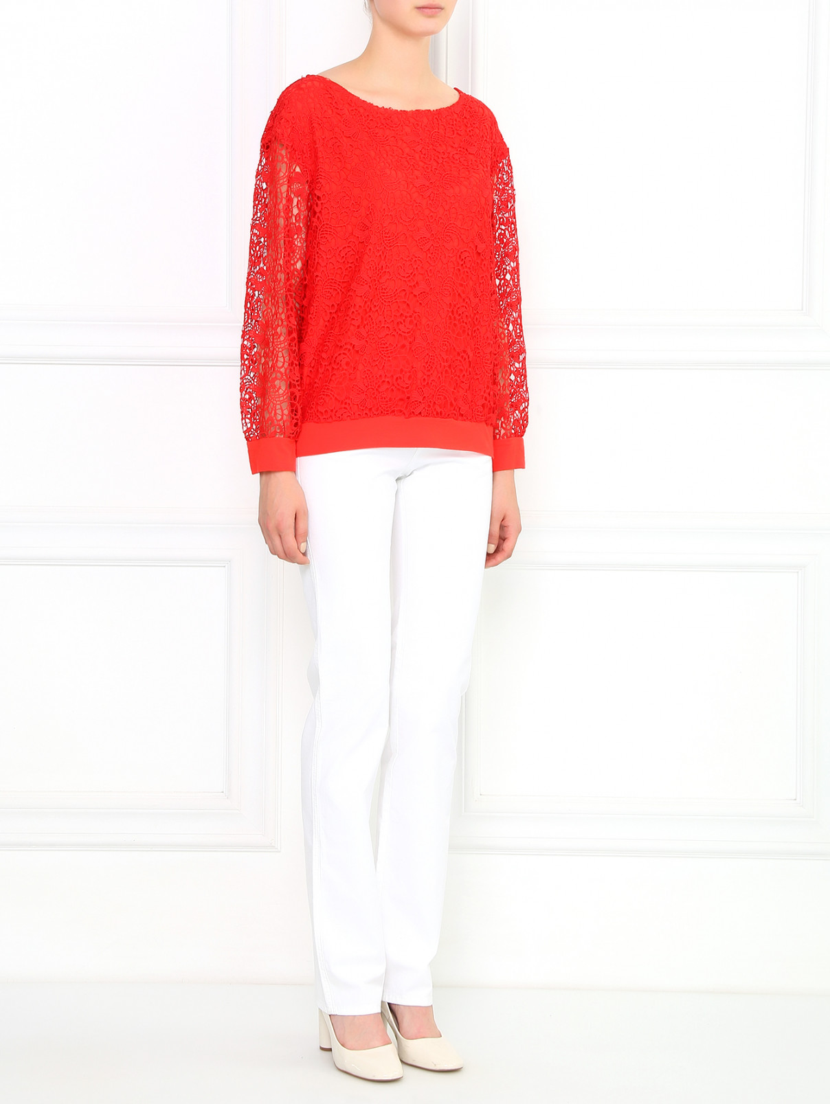 Блуза с кружевной вставкой Alice+Olivia  –  Модель Общий вид  – Цвет:  Красный