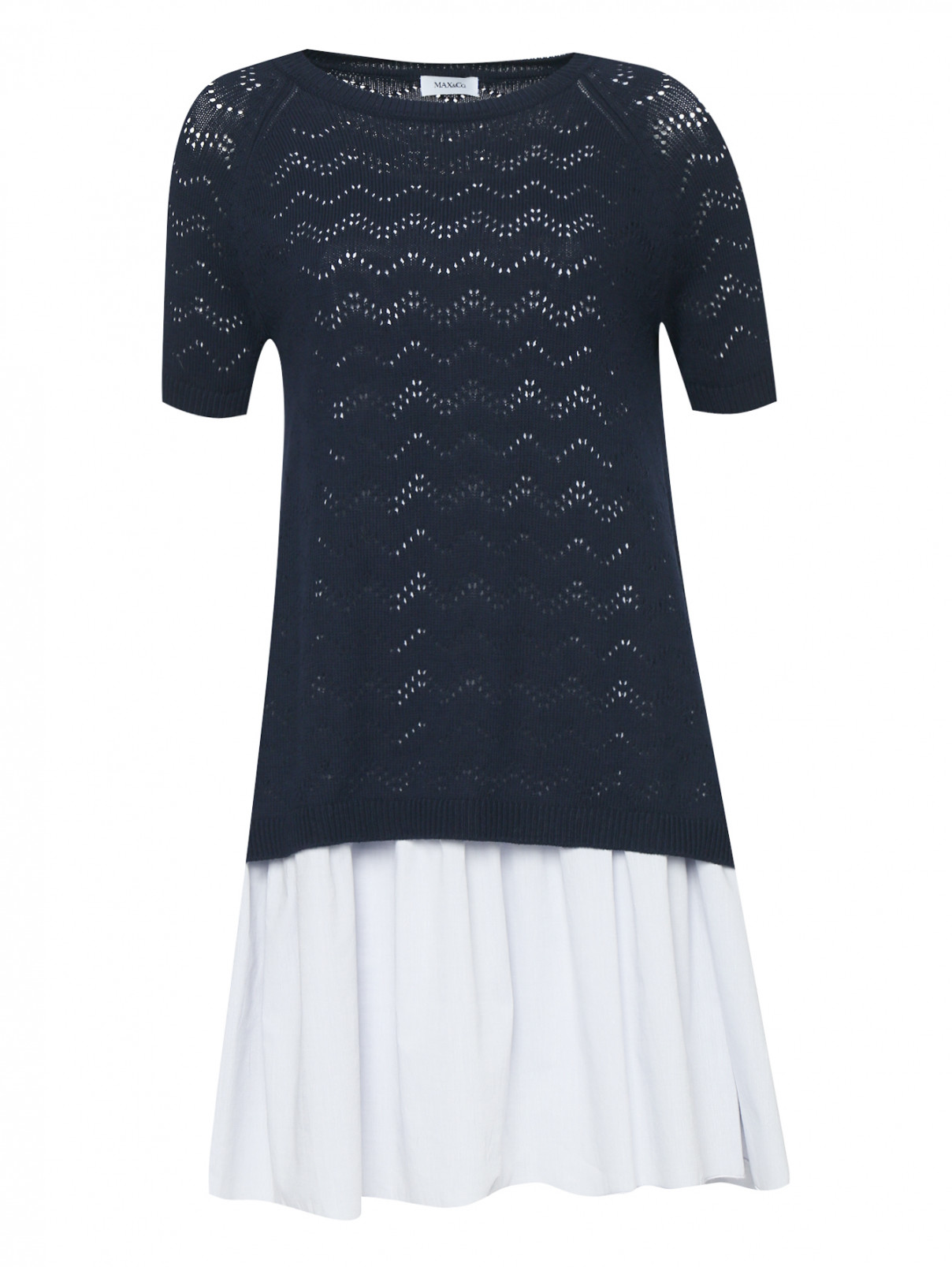 Платье свободного кроя с короткими рукавами Max&Co  –  Общий вид  – Цвет:  Синий