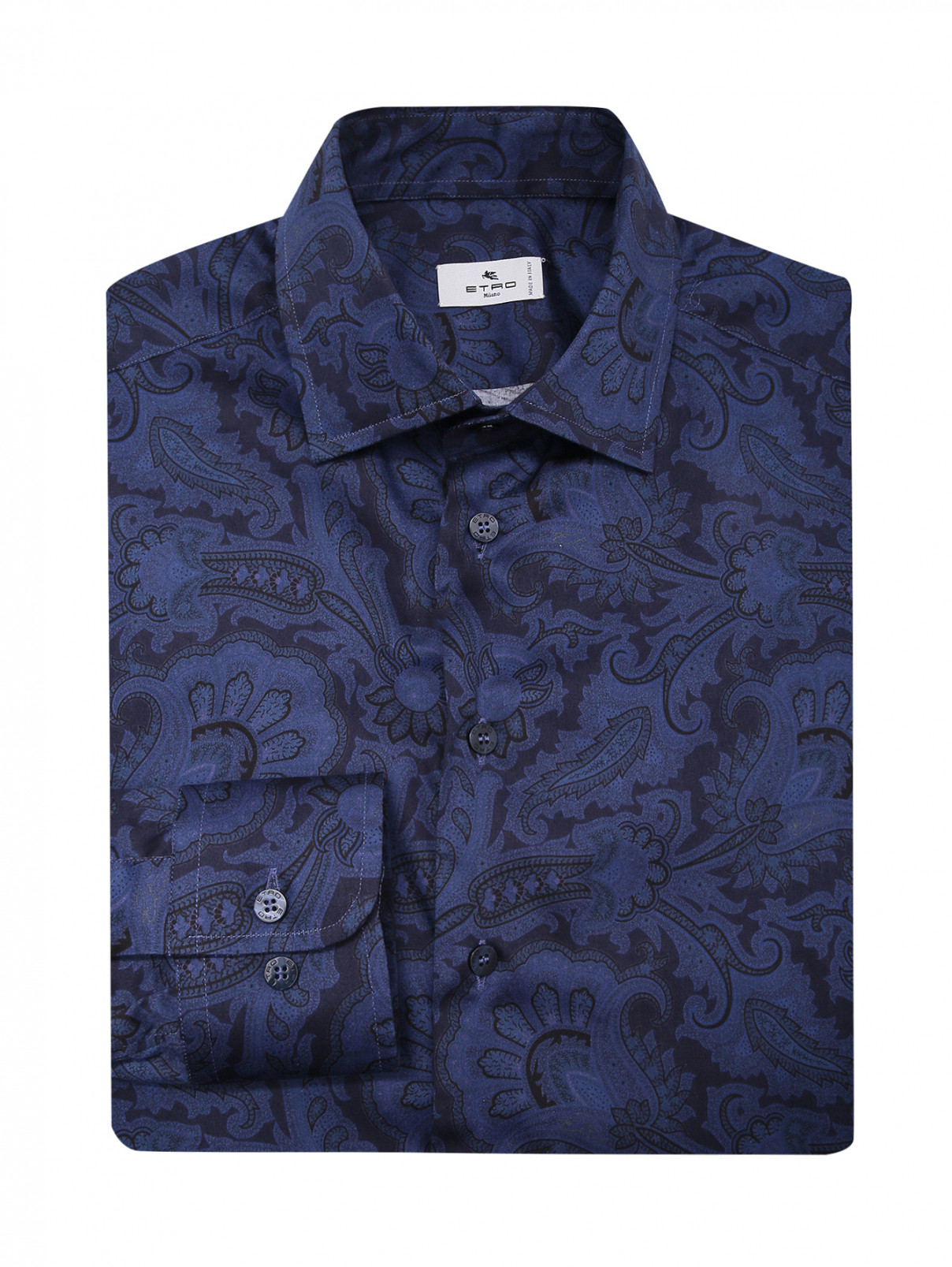 Рубашка из хлопка с узором Etro  –  Общий вид  – Цвет:  Синий