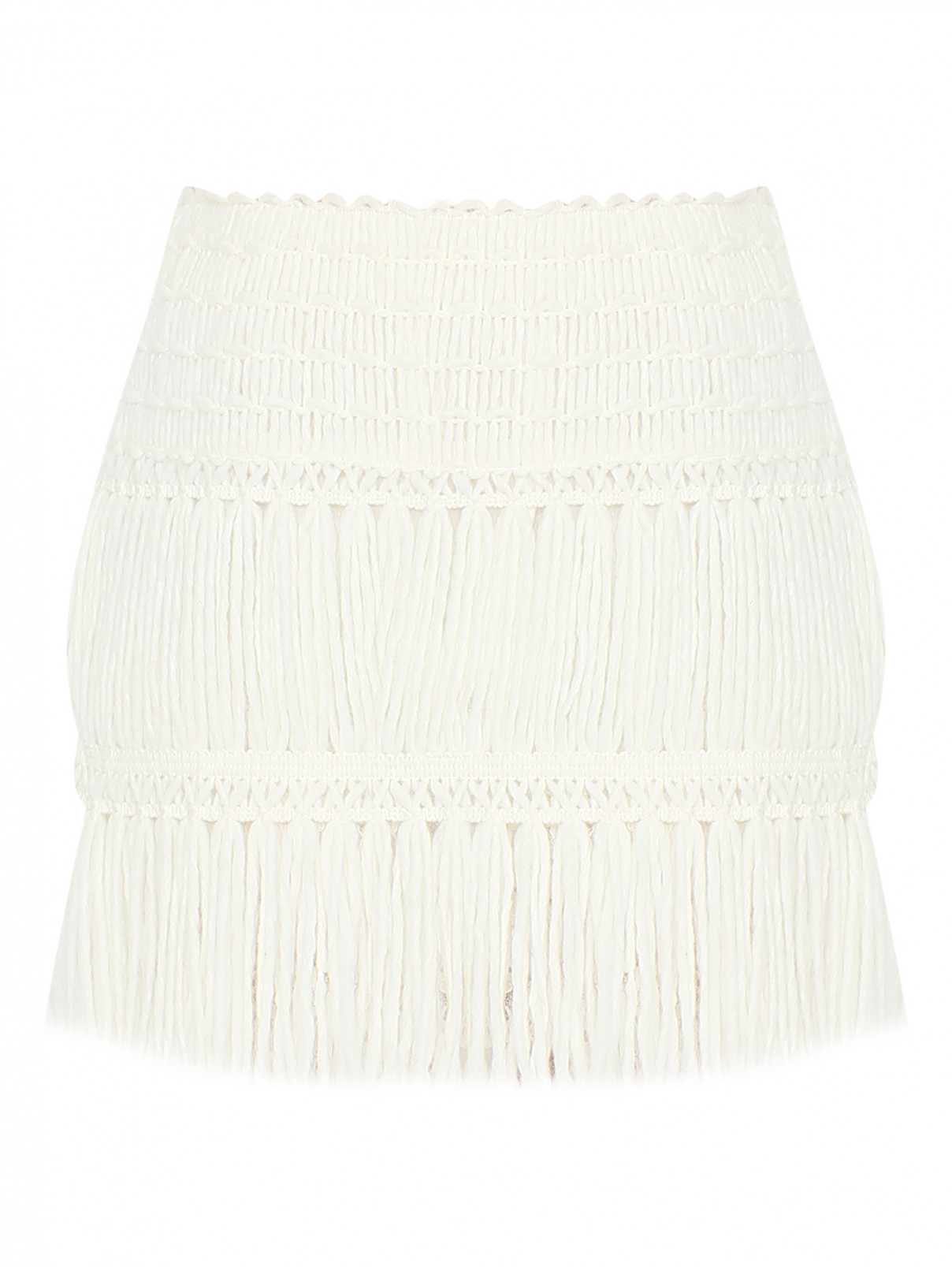 Трикотажная юбка-мини с бахромой Ermanno Firenze  –  Общий вид  – Цвет:  Белый