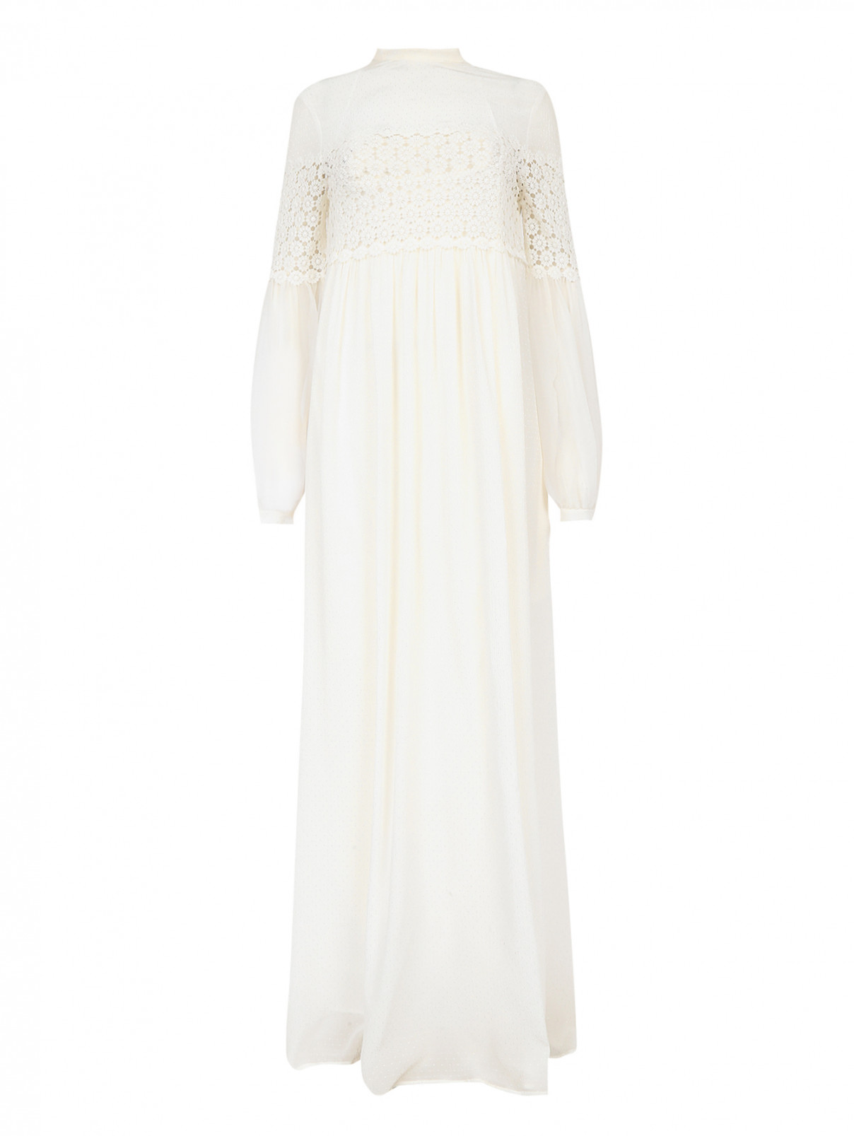 Платье-макси из шелка с вставкой из кружева Veronique Branquinho  –  Общий вид  – Цвет:  Белый
