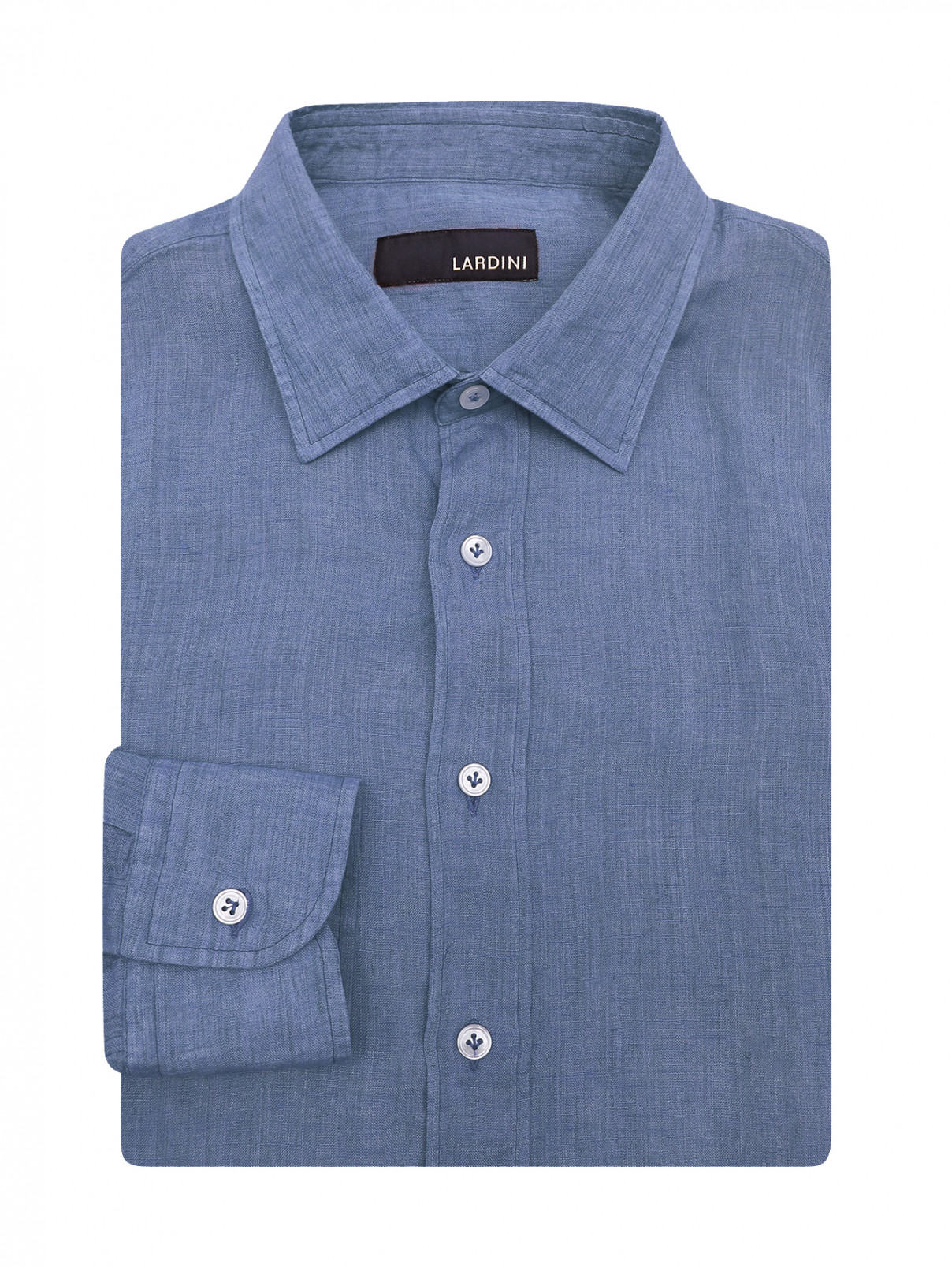 Рубашка из льна свободного кроя LARDINI  –  Общий вид  – Цвет:  Синий