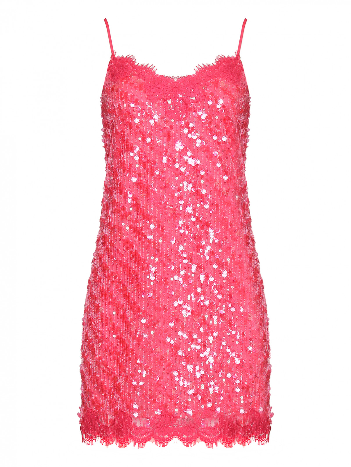 Платье-комбинация декорированное пайетками и кружевом Ermanno Firenze  –  Общий вид  – Цвет:  Розовый