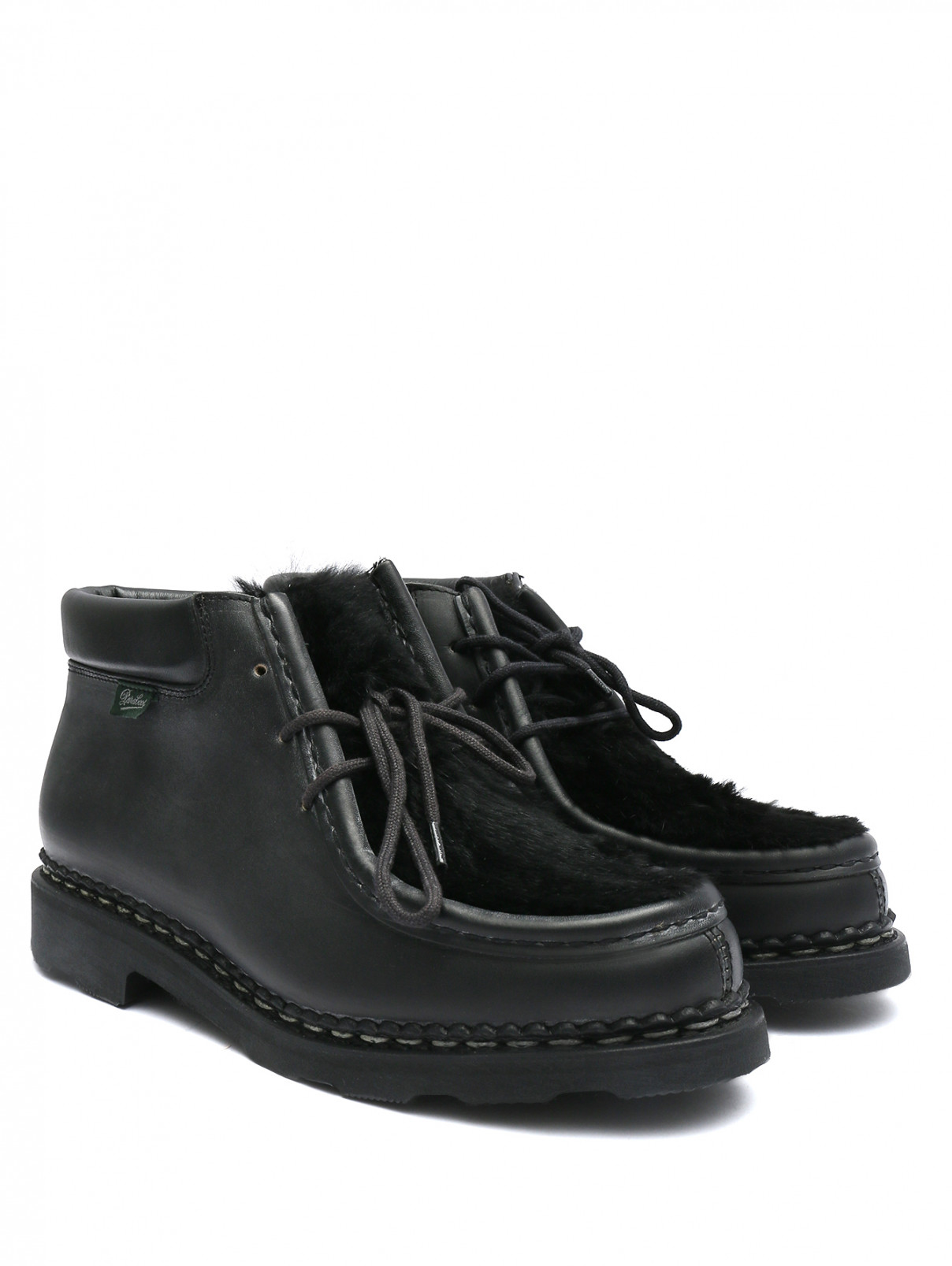 Комбинированные ботинки из кожи на шнурках Paraboot  –  Общий вид  – Цвет:  Черный