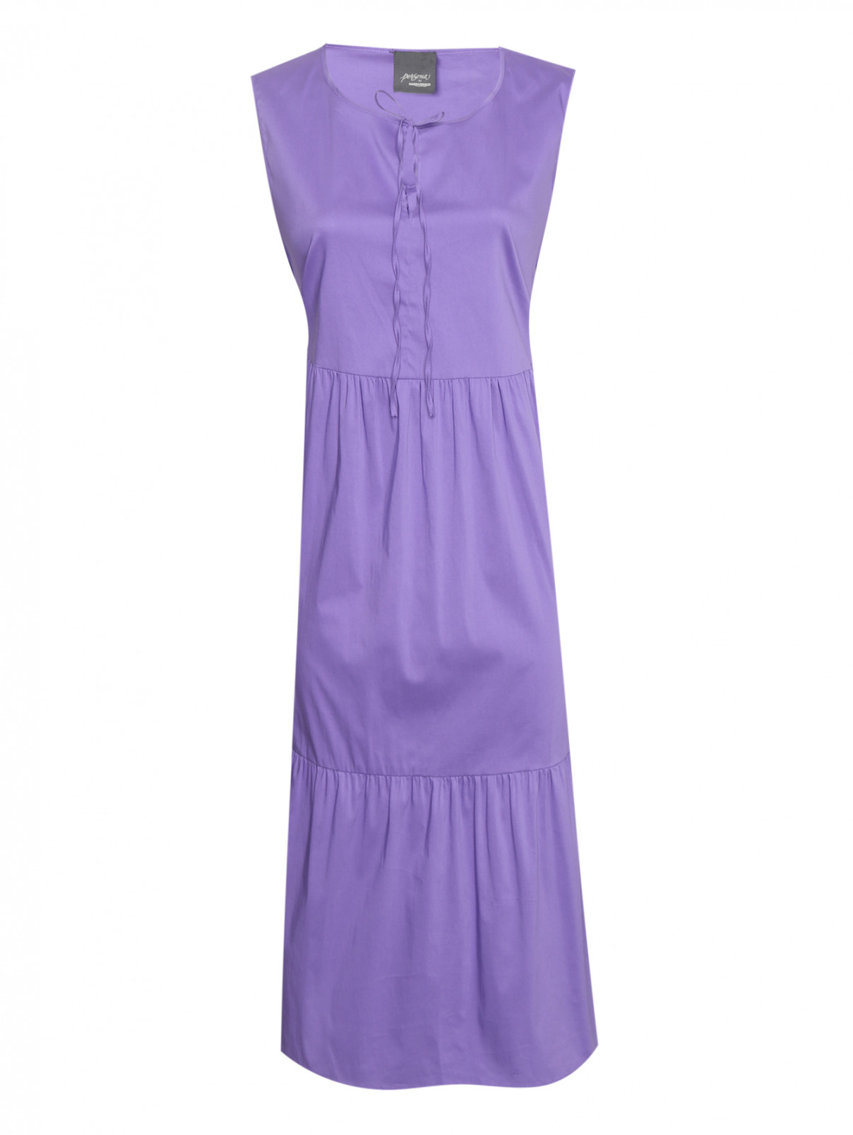 Платье-миди из смешанного хлопка с завязками Persona by Marina Rinaldi  –  Общий вид  – Цвет:  Фиолетовый