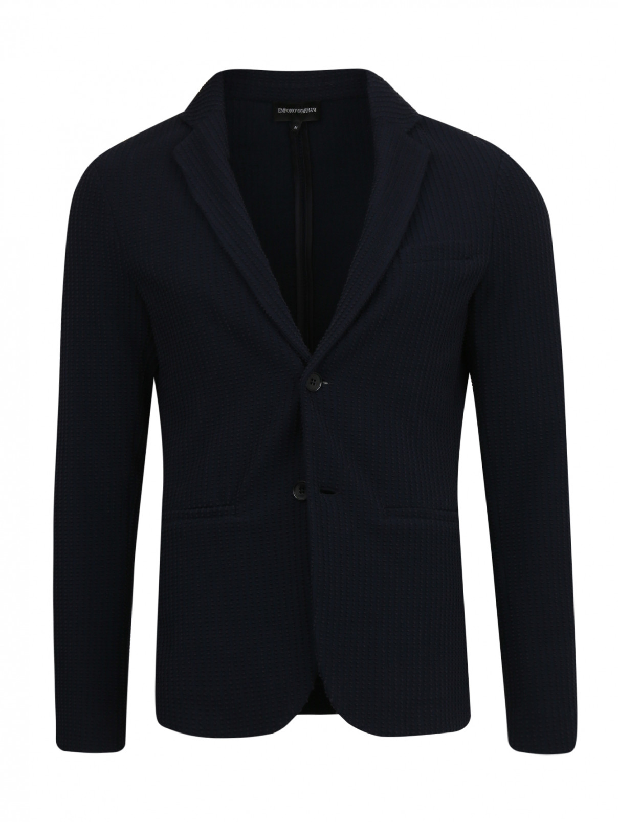 Пиджак из хлопка с узором Emporio Armani  –  Общий вид  – Цвет:  Синий